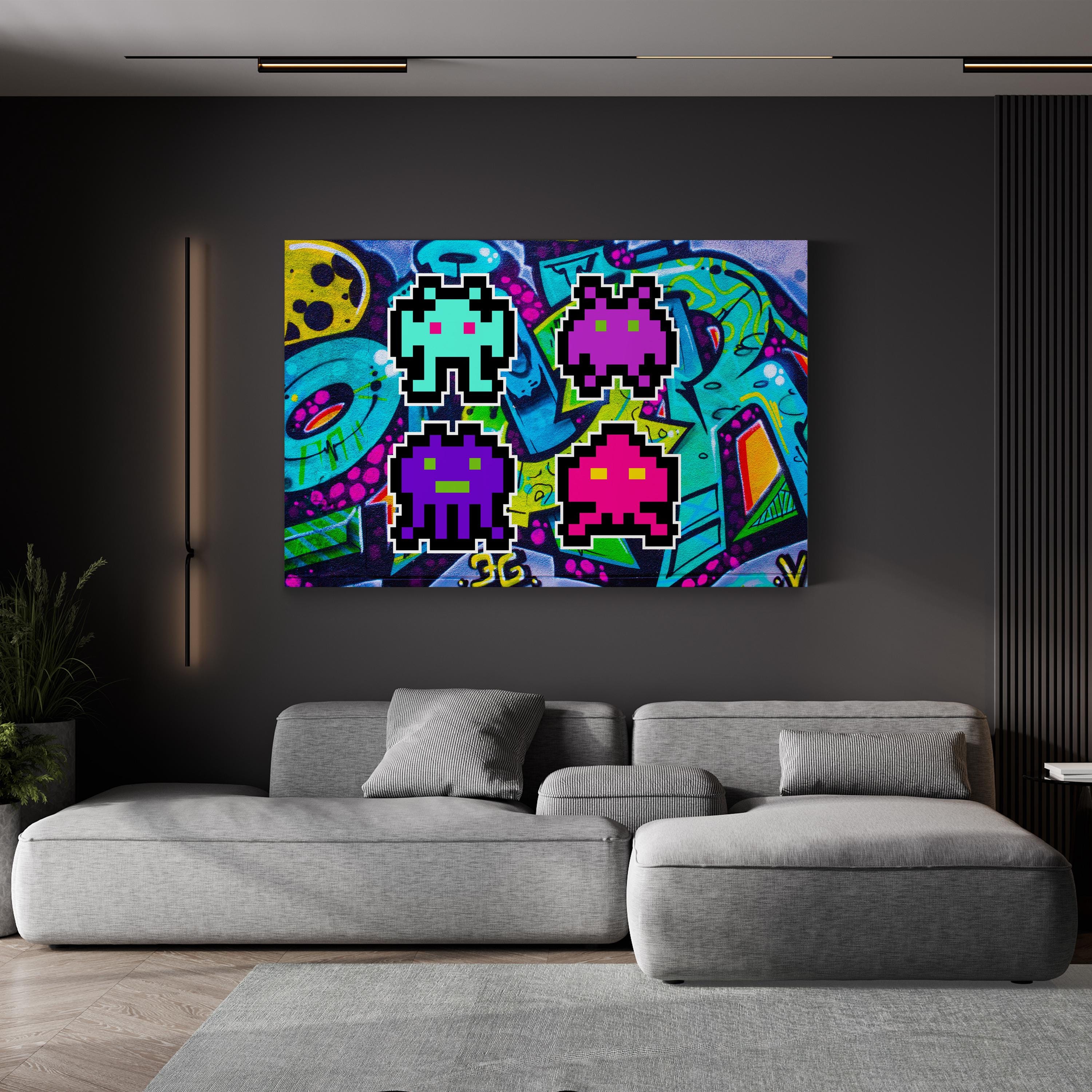 Space Invaders Graffiti Pop Art Wall Art — Retro Gaming Canvas Print