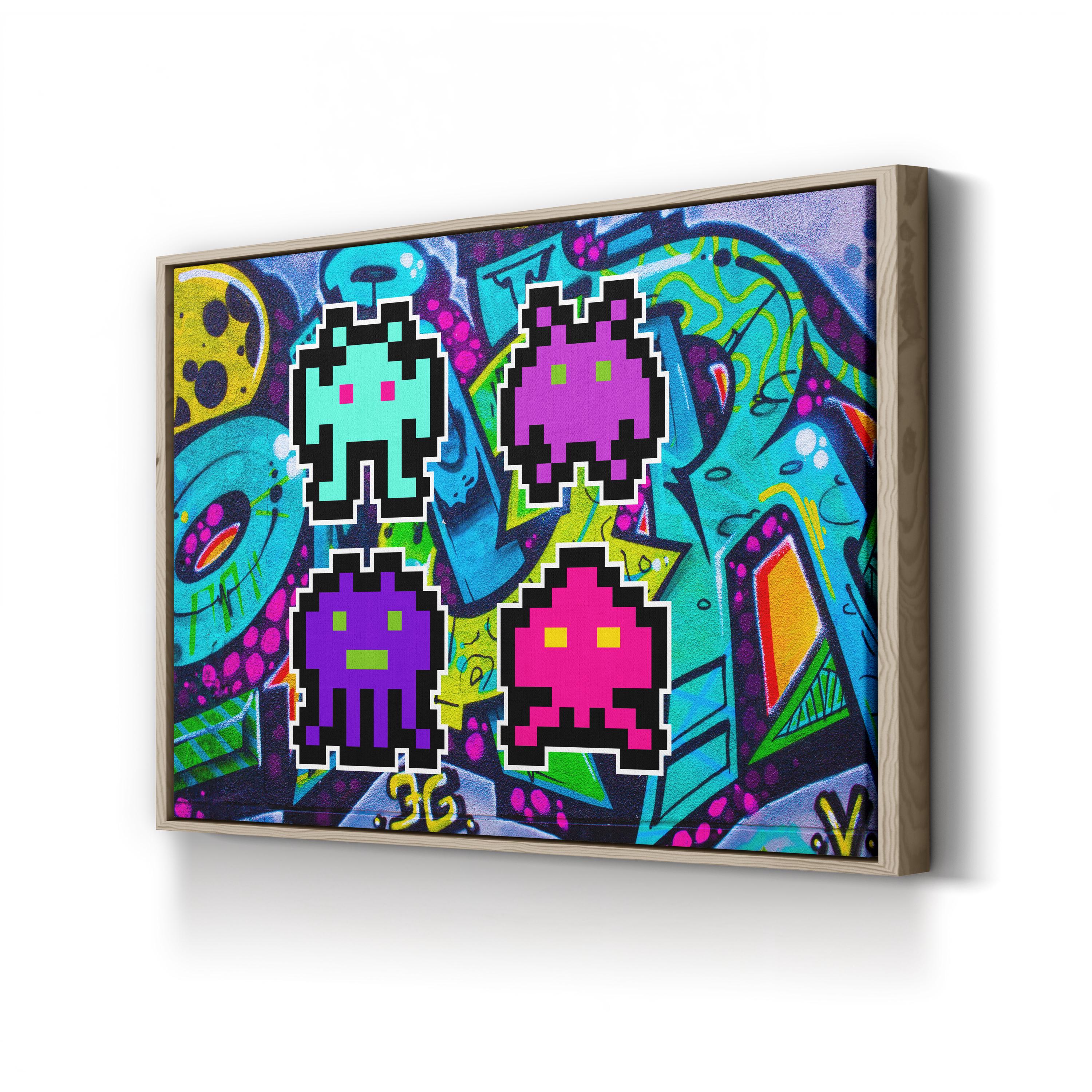 Space Invaders Graffiti Pop Art Wall Art — Retro Gaming Canvas Print