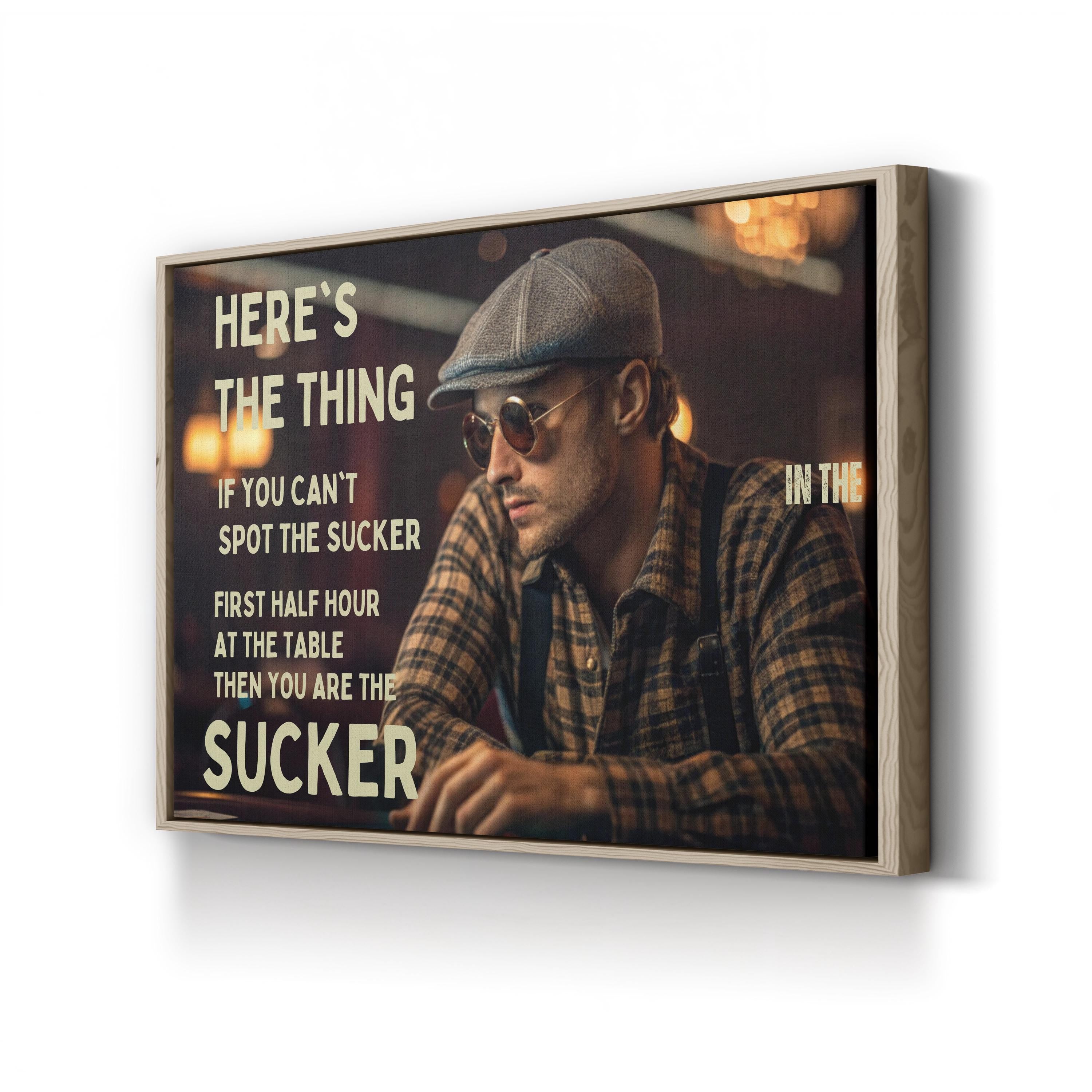 Spot the Sucker Wall Art | Witty Poker Quote Black Canvas Print