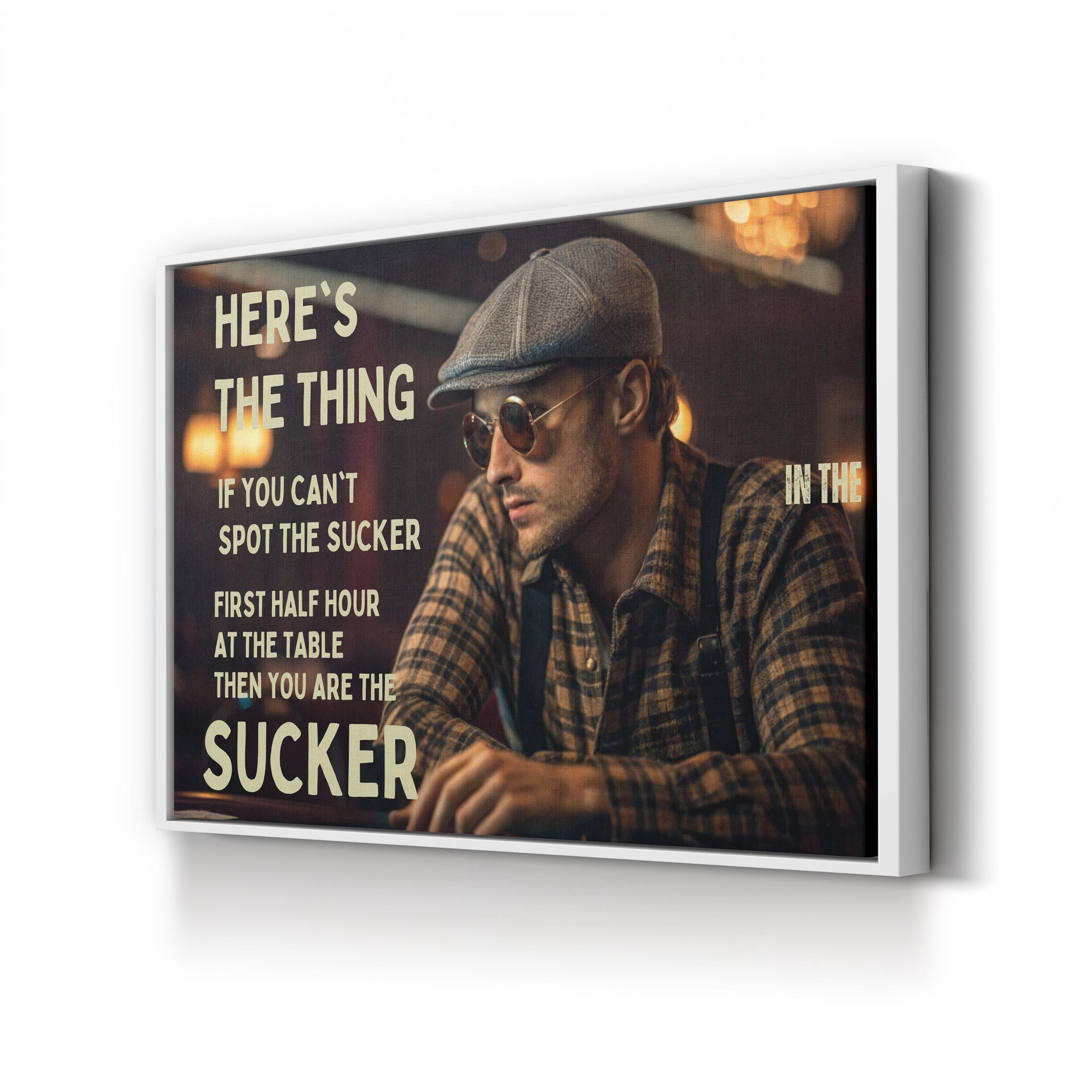 Spot the Sucker Wall Art | Witty Poker Quote Black Canvas Print