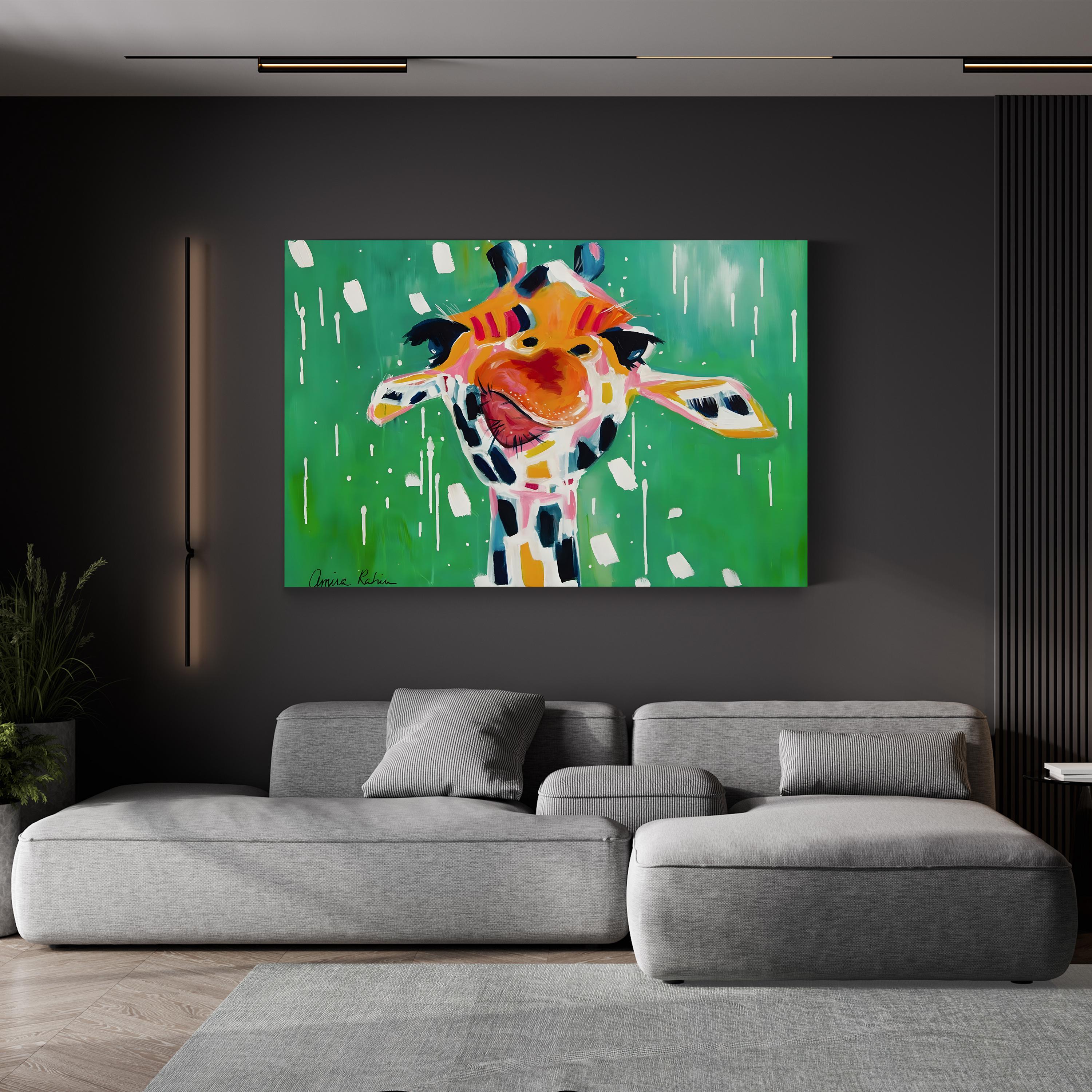 Gino 2015 Expressionist Giraffe – Period Illustration Wall Art | Abstract Animal Canvas Print