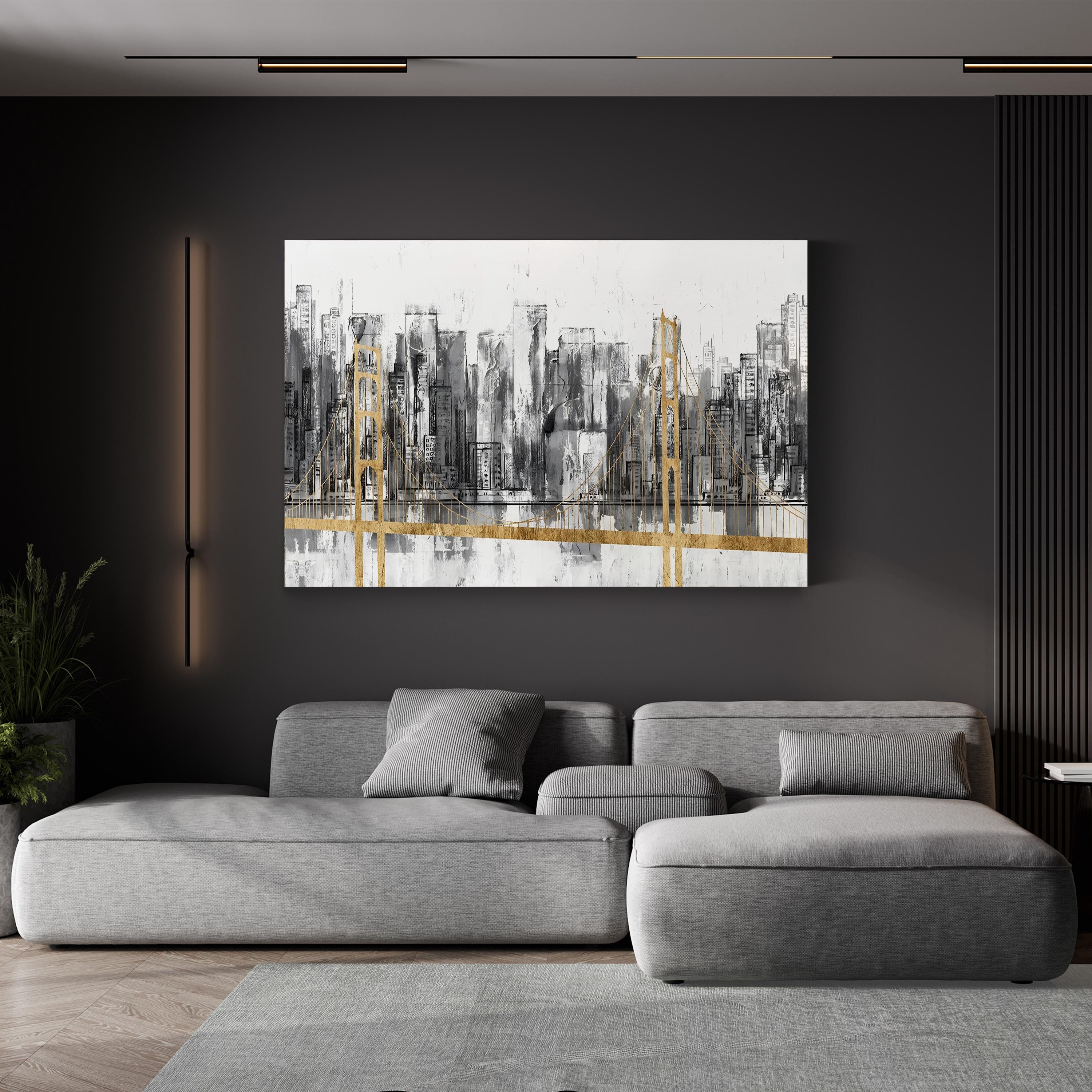 Golden Bridge Panorama Wall Art | Golden Gate Bridge, San Francisco, California Cityscape Canvas by Jennifer Goldberger