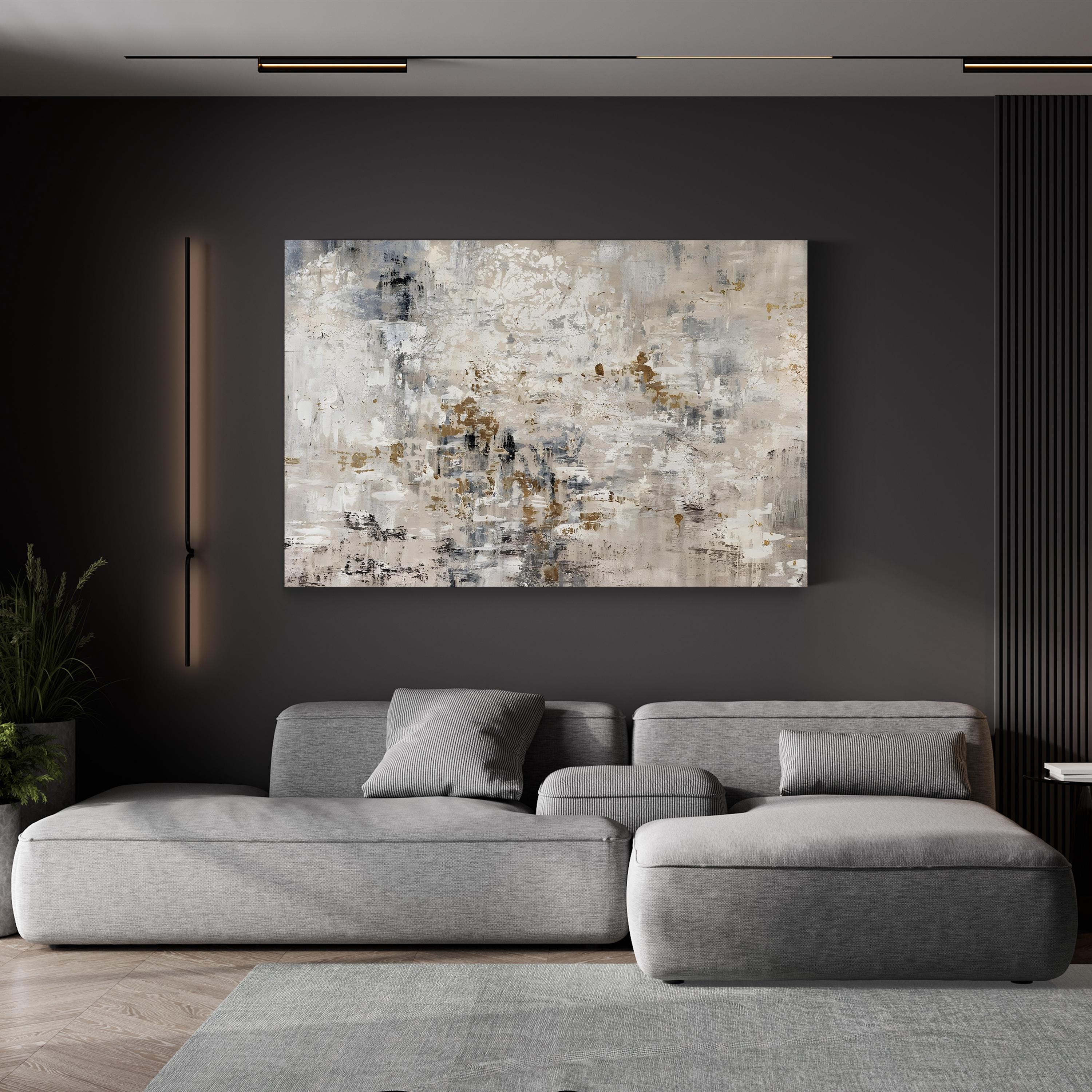 Golden Reflections Wall Art | Contemporary Abstract Lake Landscape Canvas by Alexys Henry