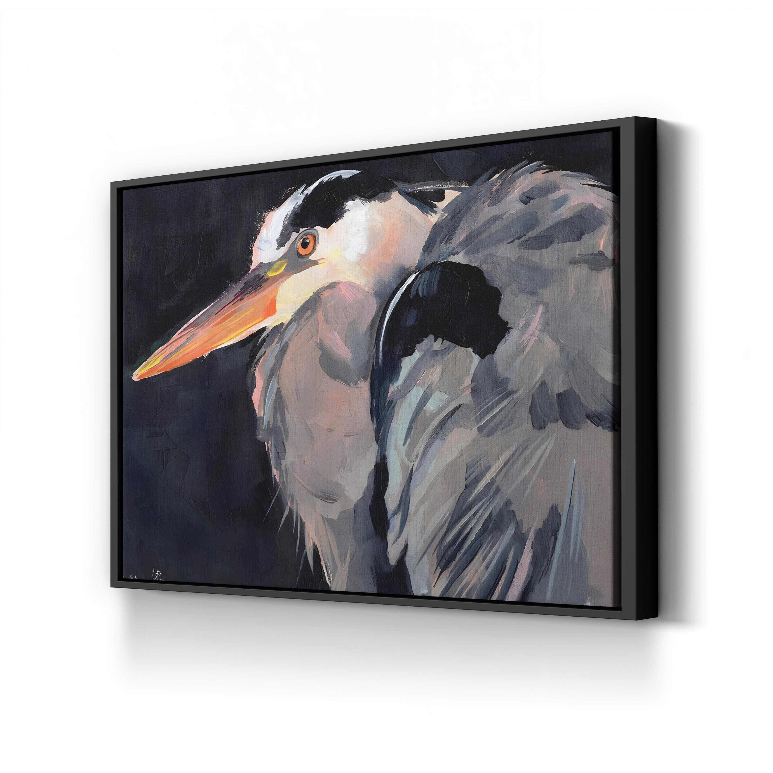 Great Heron II – Framed Modern Wildlife Canvas Art by Jennifer Paxton Parker