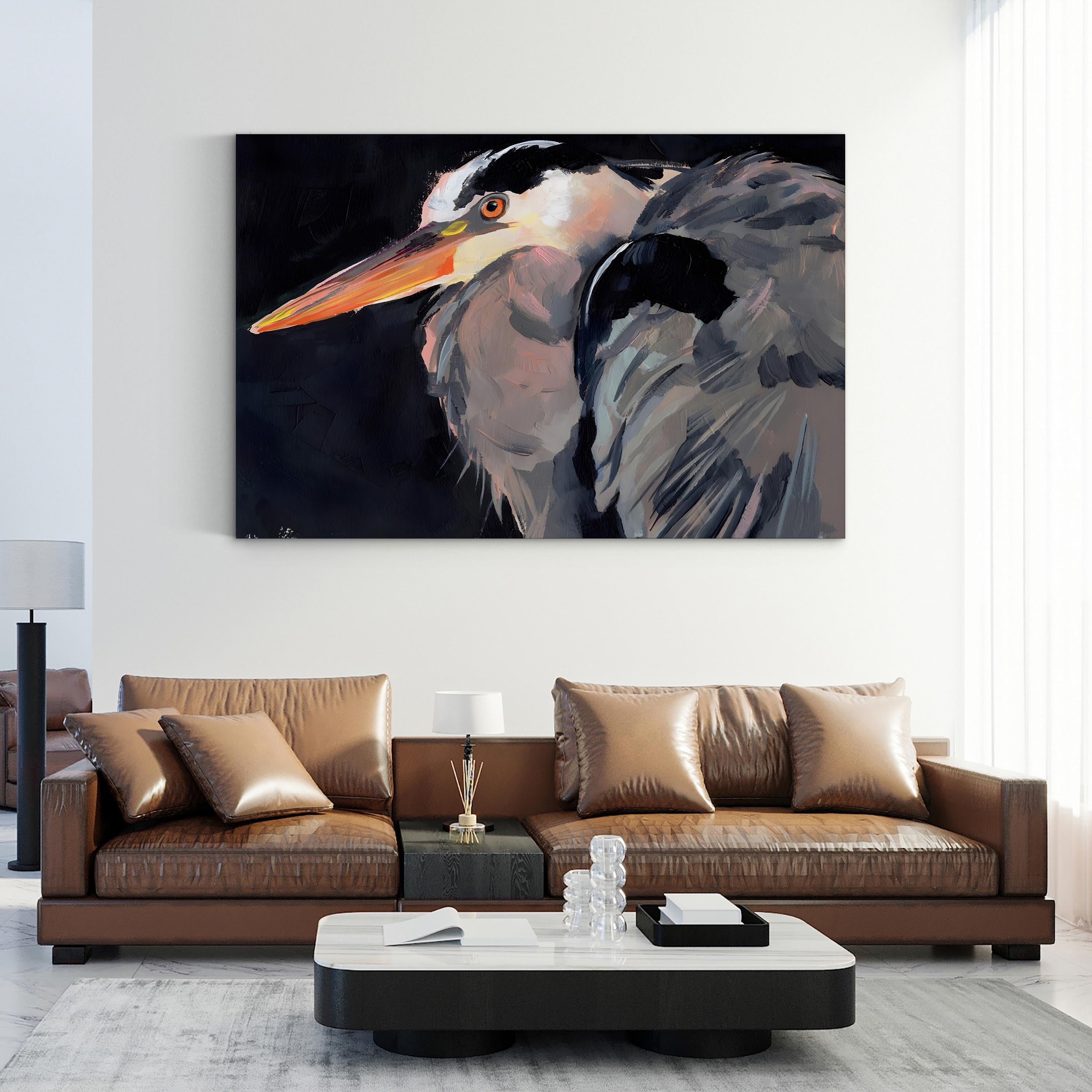 Great Heron II – Framed Modern Wildlife Canvas Art by Jennifer Paxton Parker