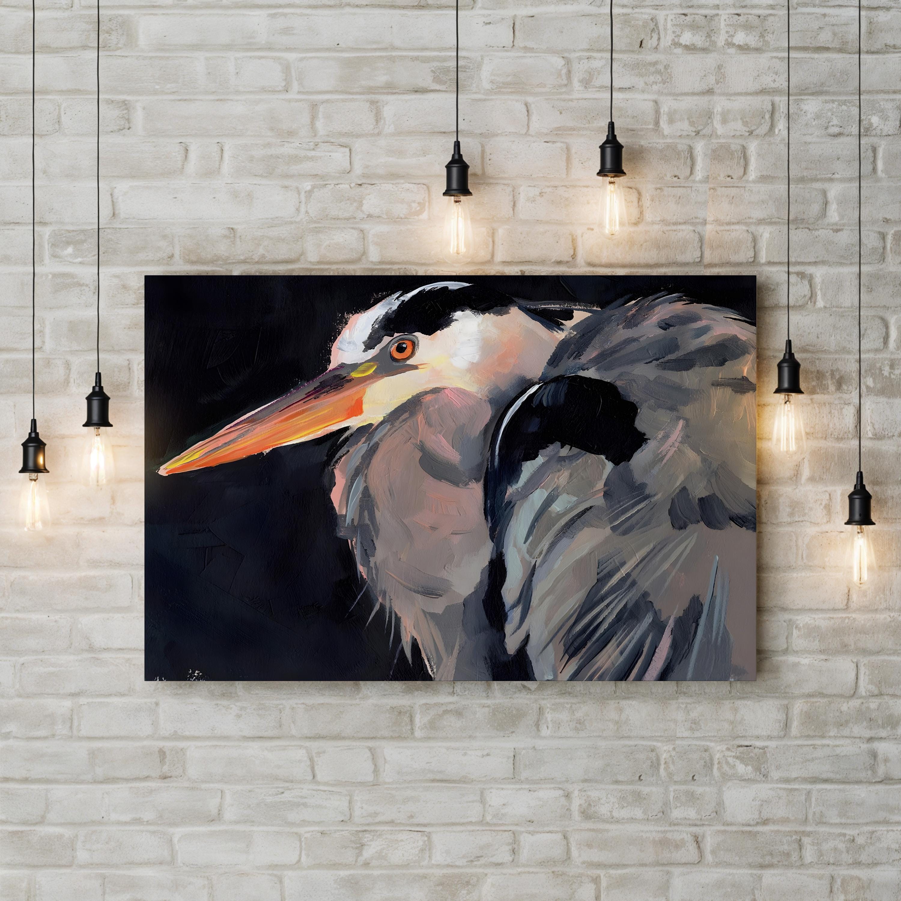 Great Heron II – Framed Modern Wildlife Canvas Art by Jennifer Paxton Parker