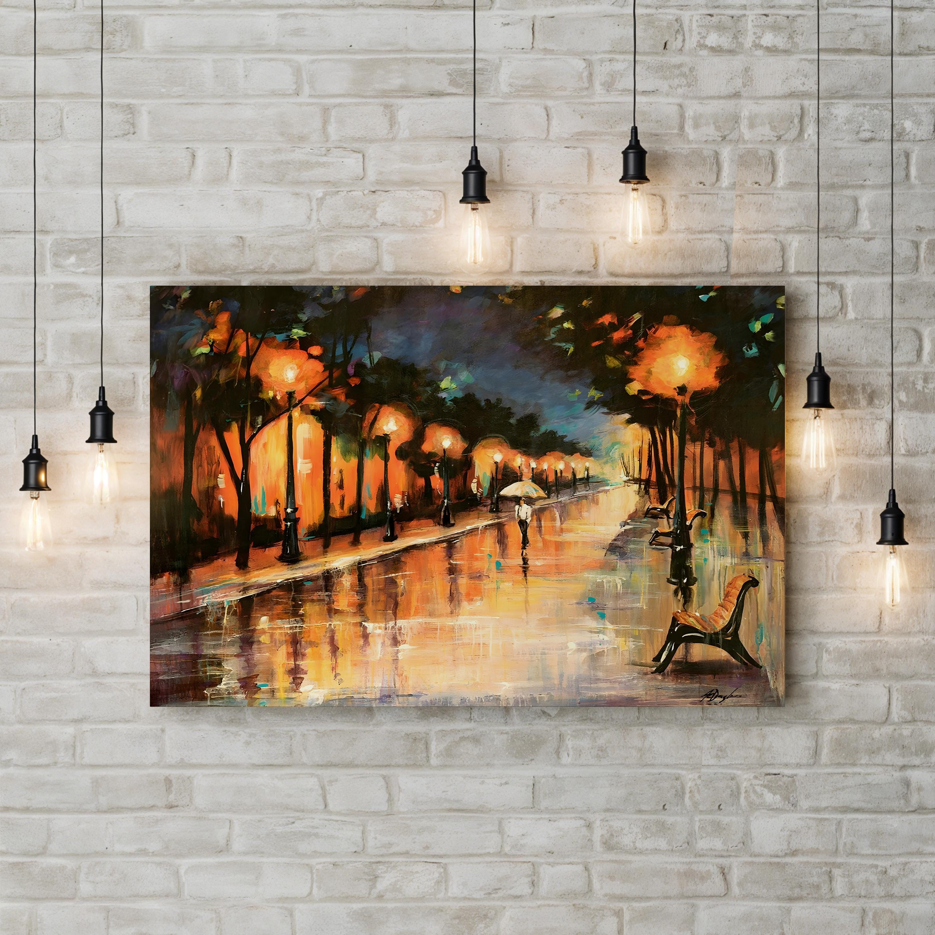 Halos In The Rain Wall Art by Farrell Douglass – Contemporary Figurative Urban Painting Print