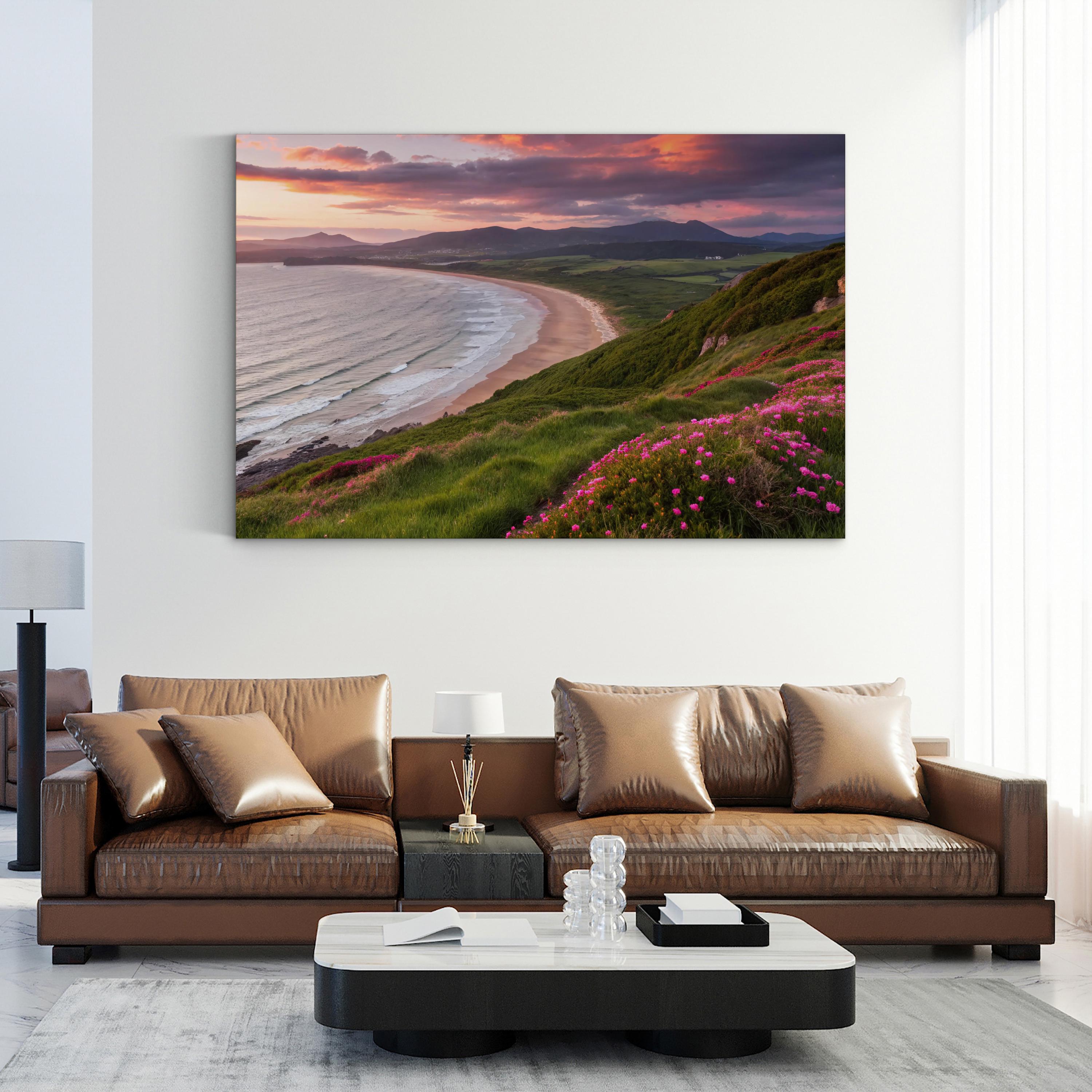 Coastal Beach Landscape — Modern Ocean Shoreline Canvas Wall Art