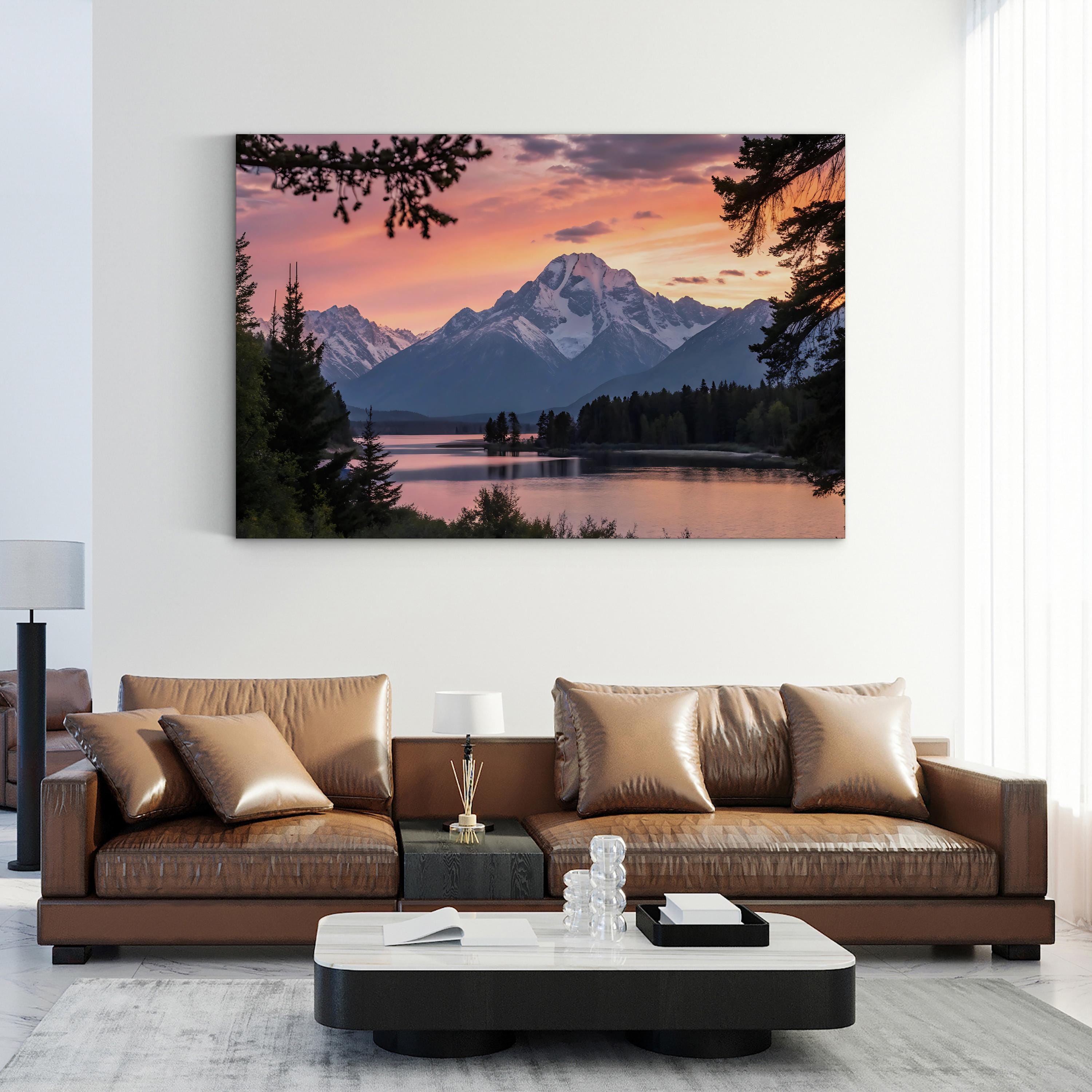 Mountain Lake Sunset Reflection – Vintage Photography Wall Art | Framed Landscape Canvas Print