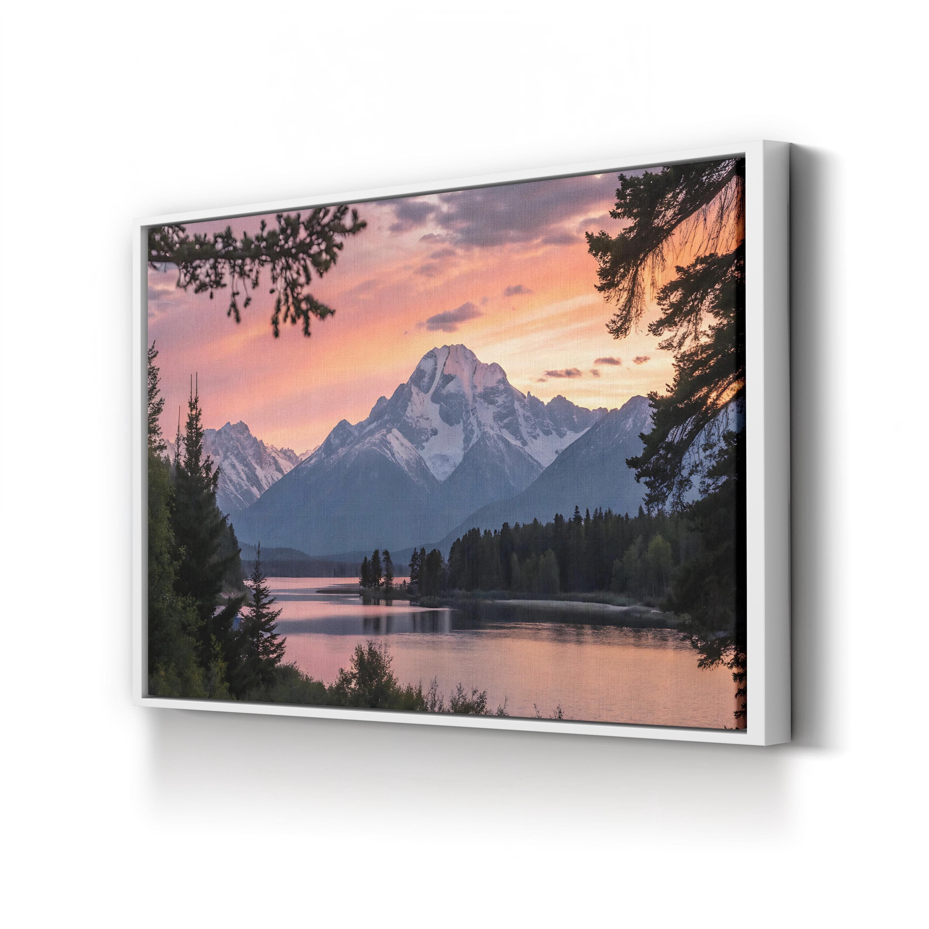 Mountain Lake Sunset Reflection – Vintage Photography Wall Art | Framed Landscape Canvas Print