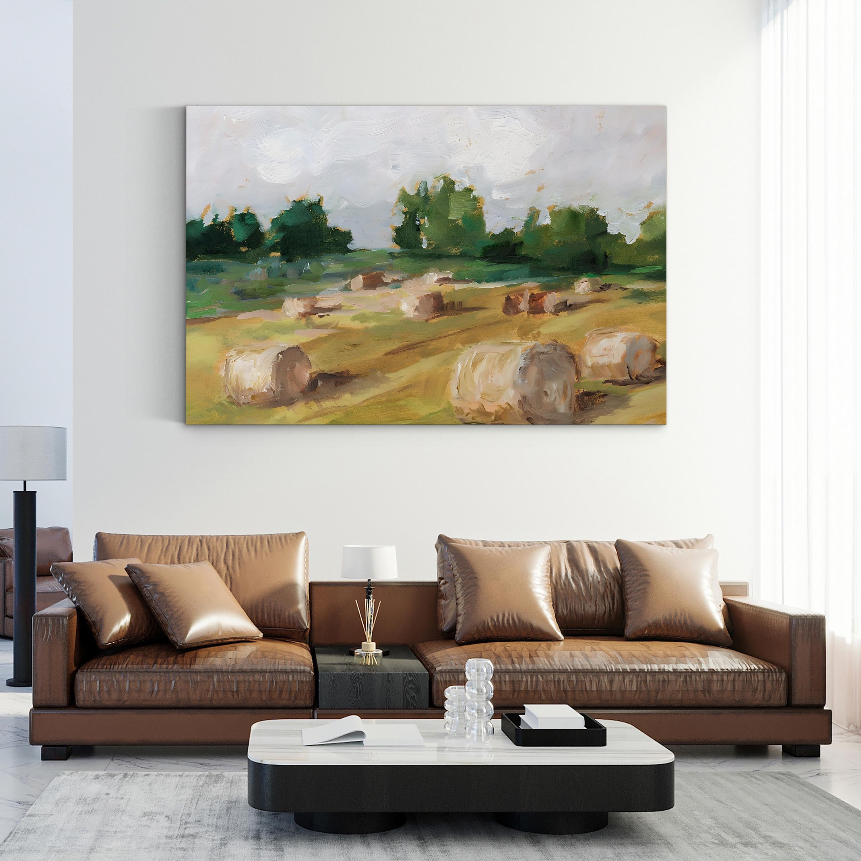 Hay Field I – Framed Golden Rural Landscape Canvas Art by Ethan Harper