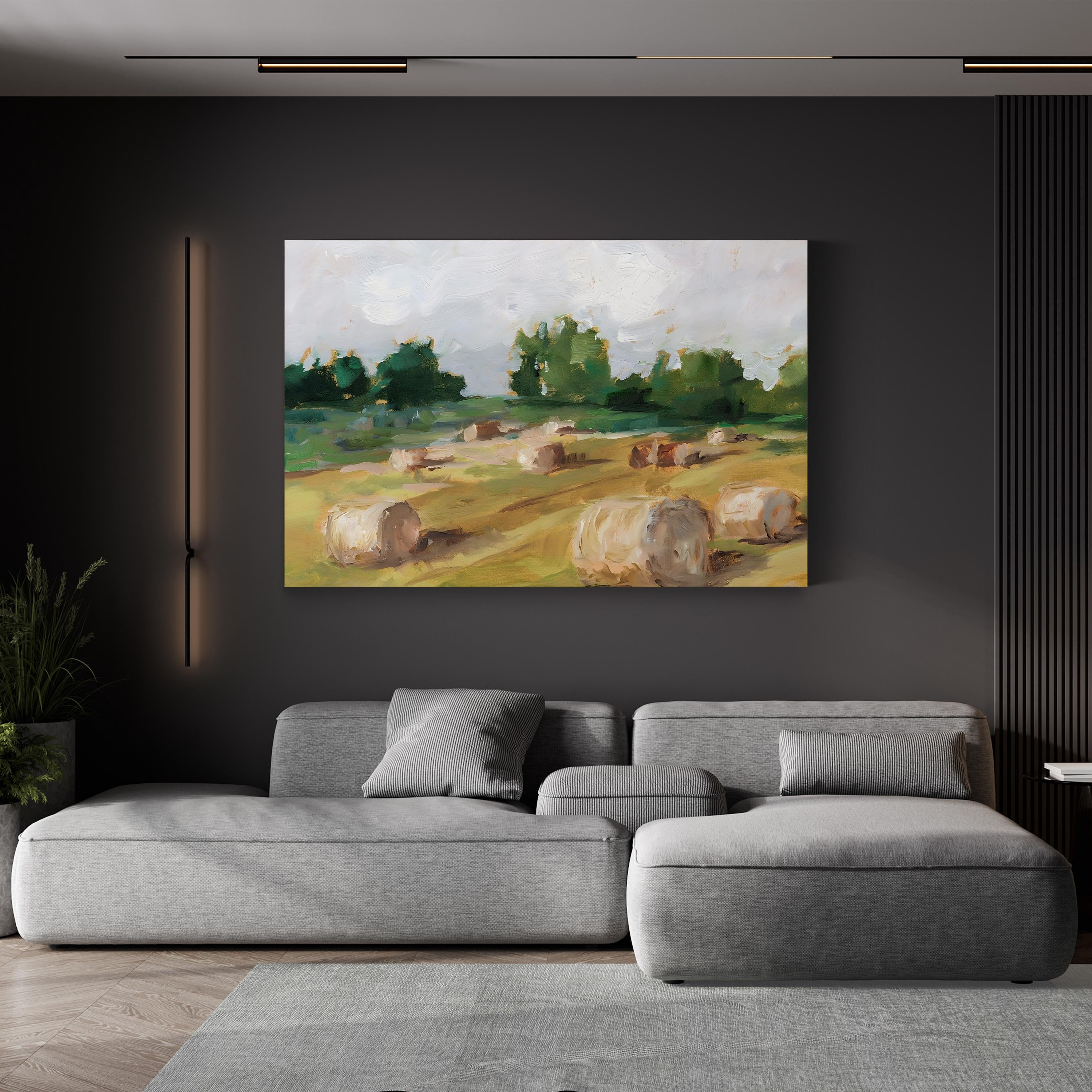Hay Field I – Framed Golden Rural Landscape Canvas Art by Ethan Harper