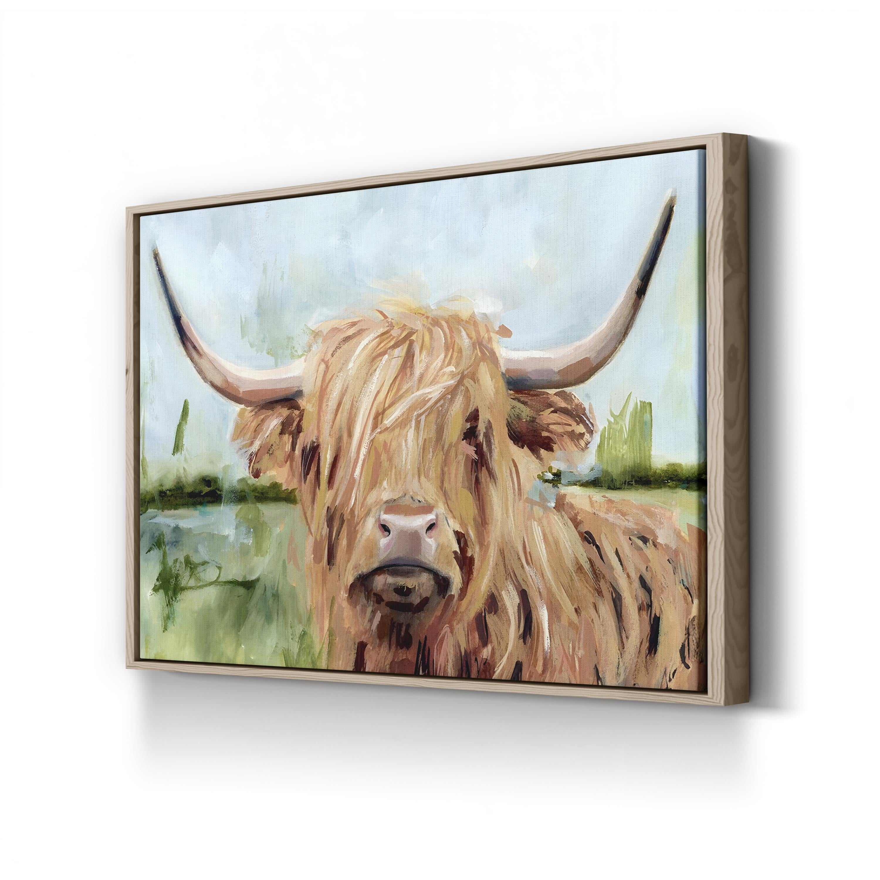 Highland Grazer I Canvas Wall Art | Framed Highland Cow Landscape by Victoria Borges