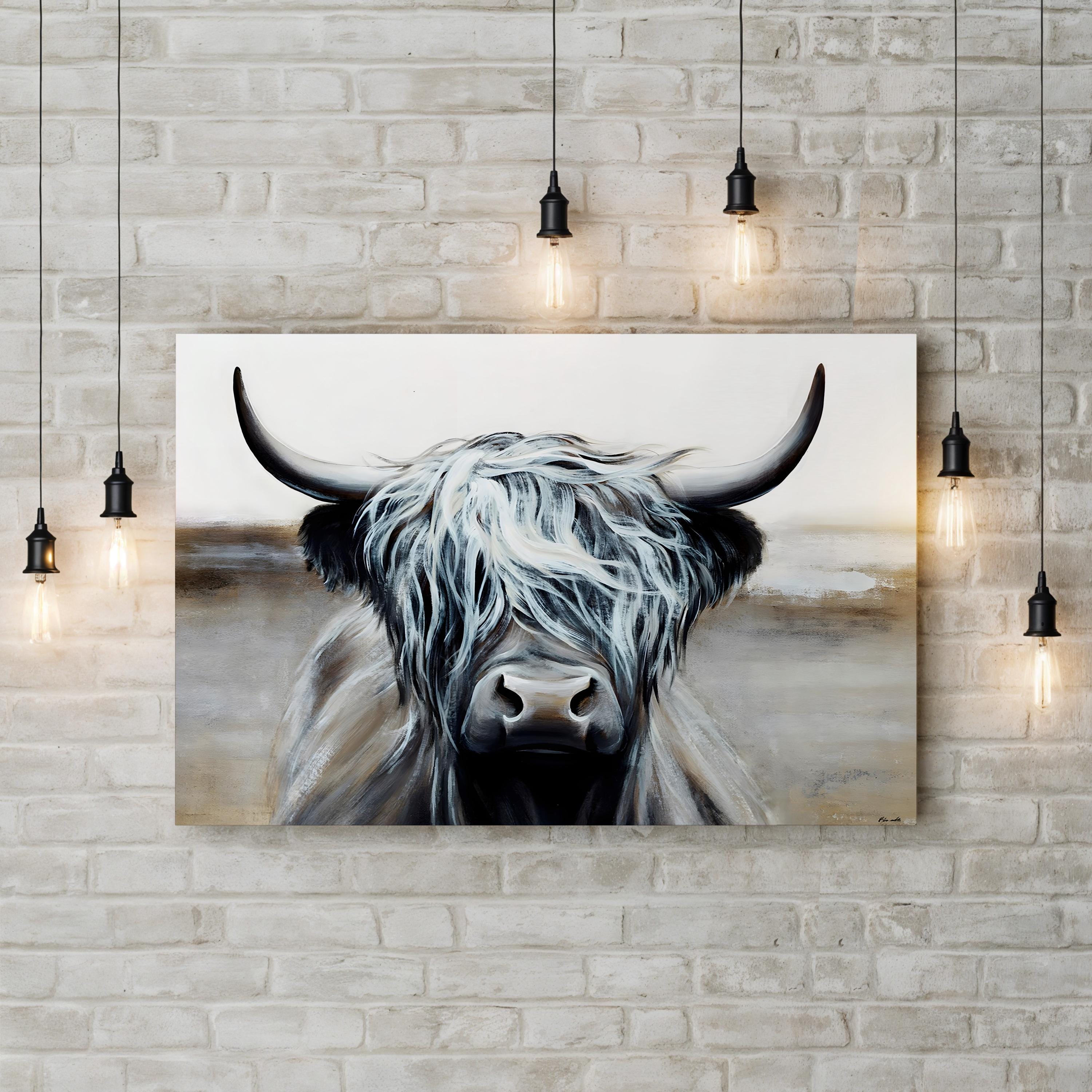 Highlighted Hair Highland Cow Canvas Wall Art | Rustic Farmhouse Animal Art by Sydney Edmunds