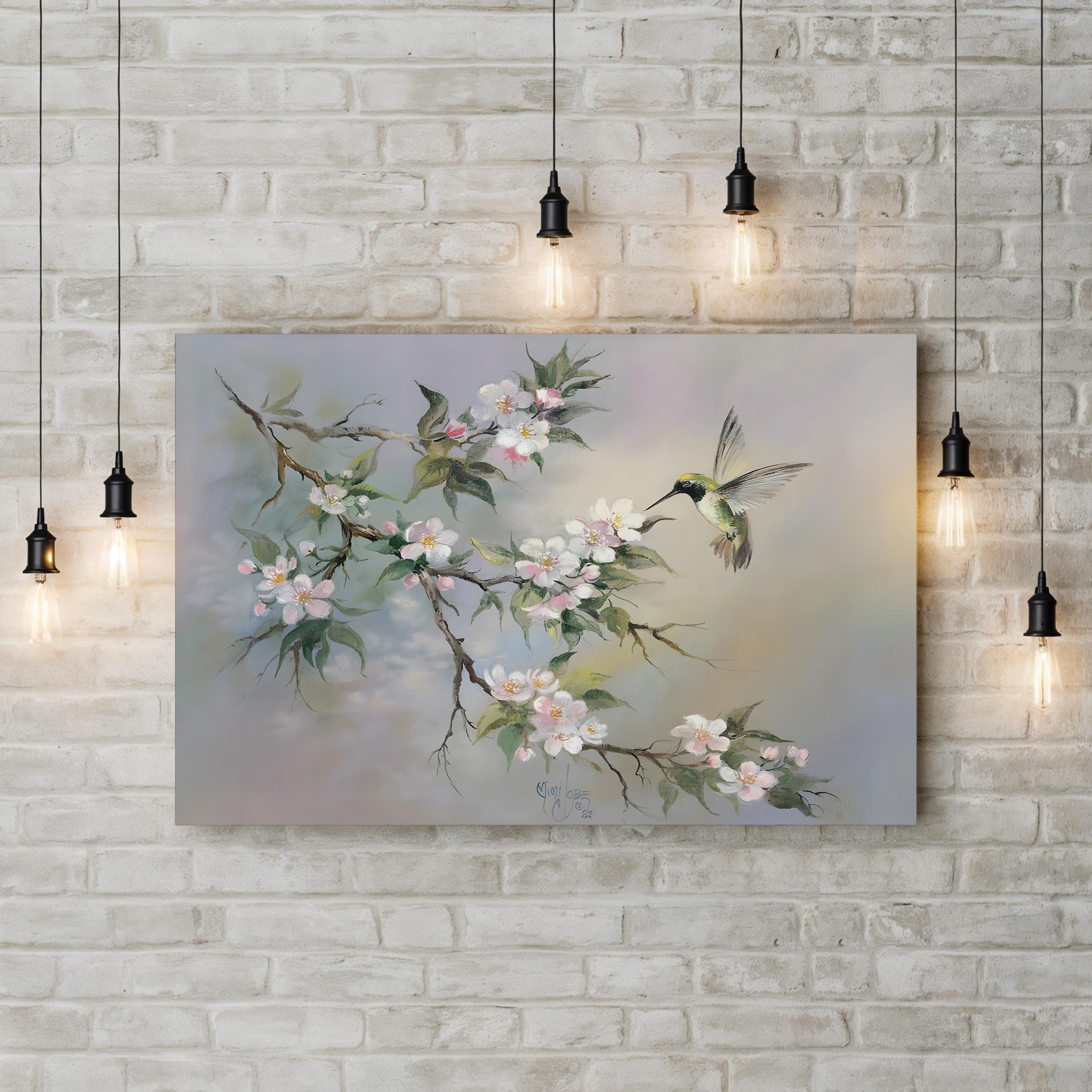 Hummingbird Wall Art by Mimi Jobe | Contemporary Floral Nature Canvas