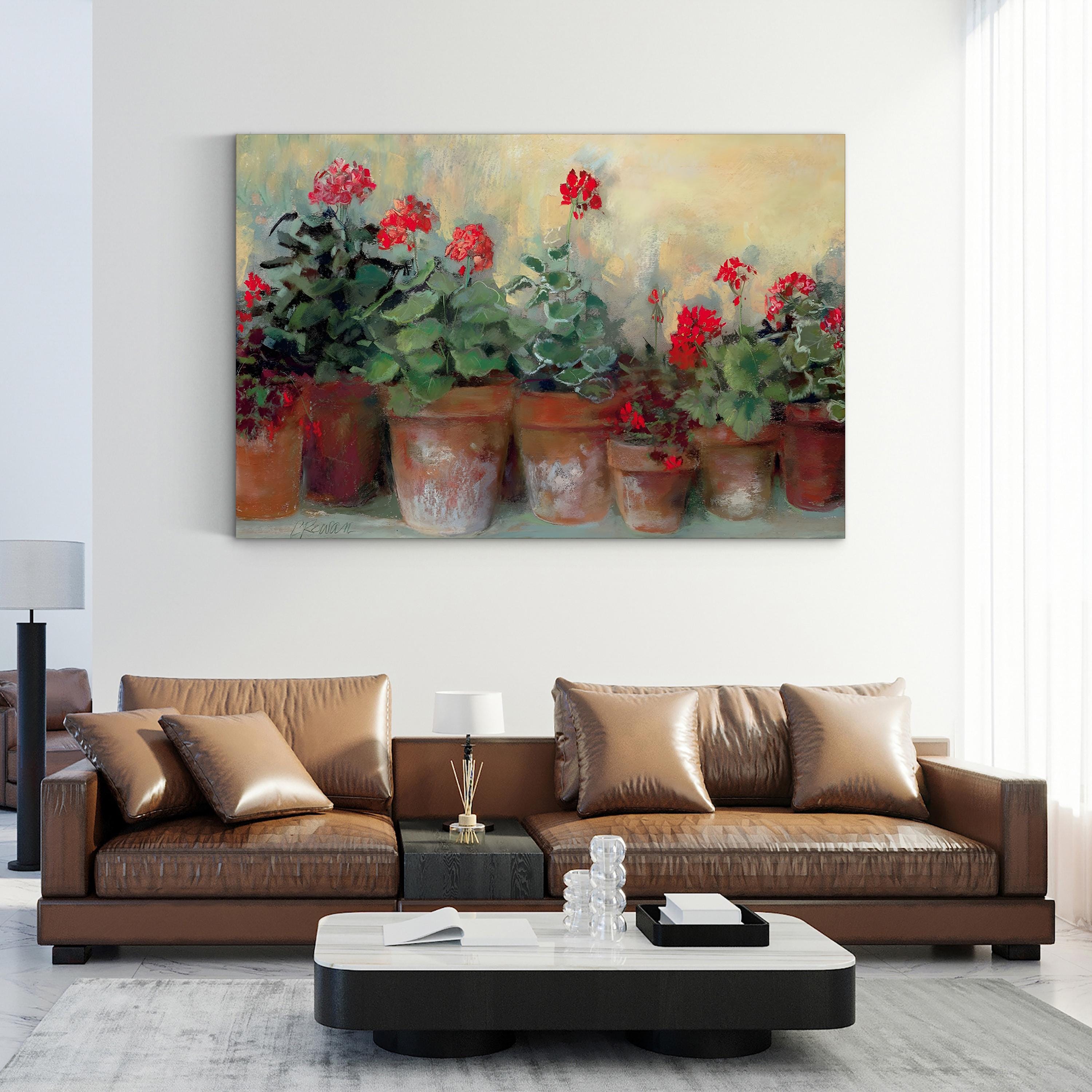 Geraniums in Bloom – Period Illustration Wall Art | Vibrant Floral Canvas Print