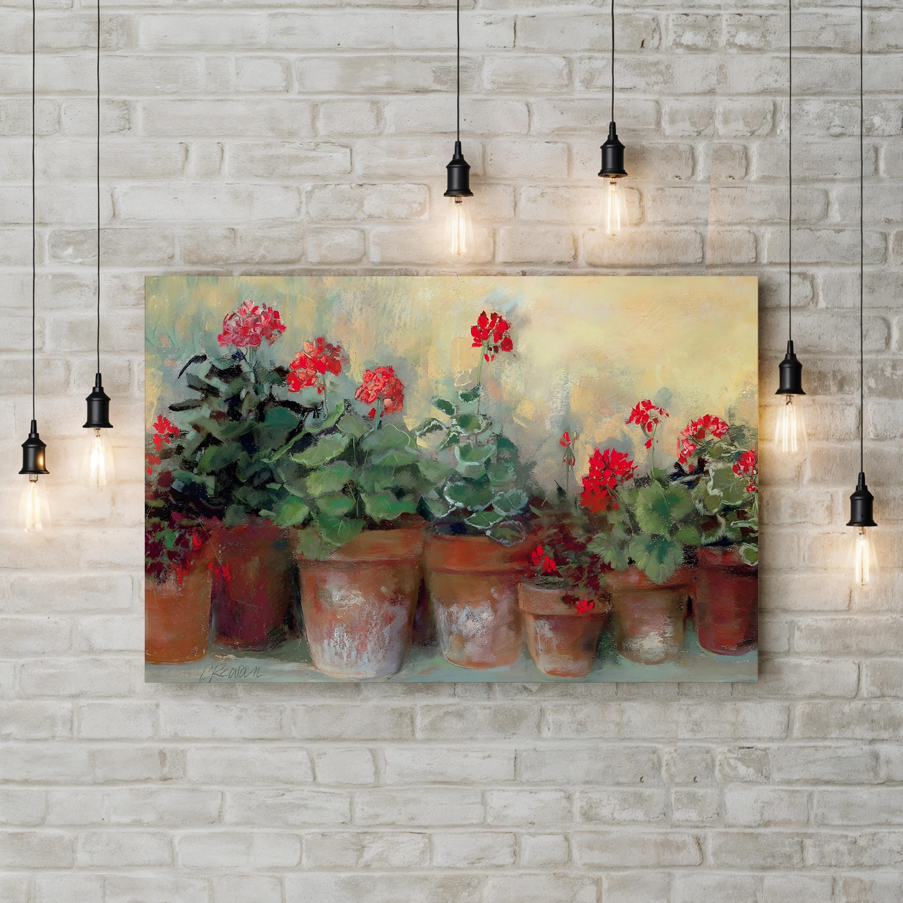 Geraniums in Bloom – Period Illustration Wall Art | Vibrant Floral Canvas Print