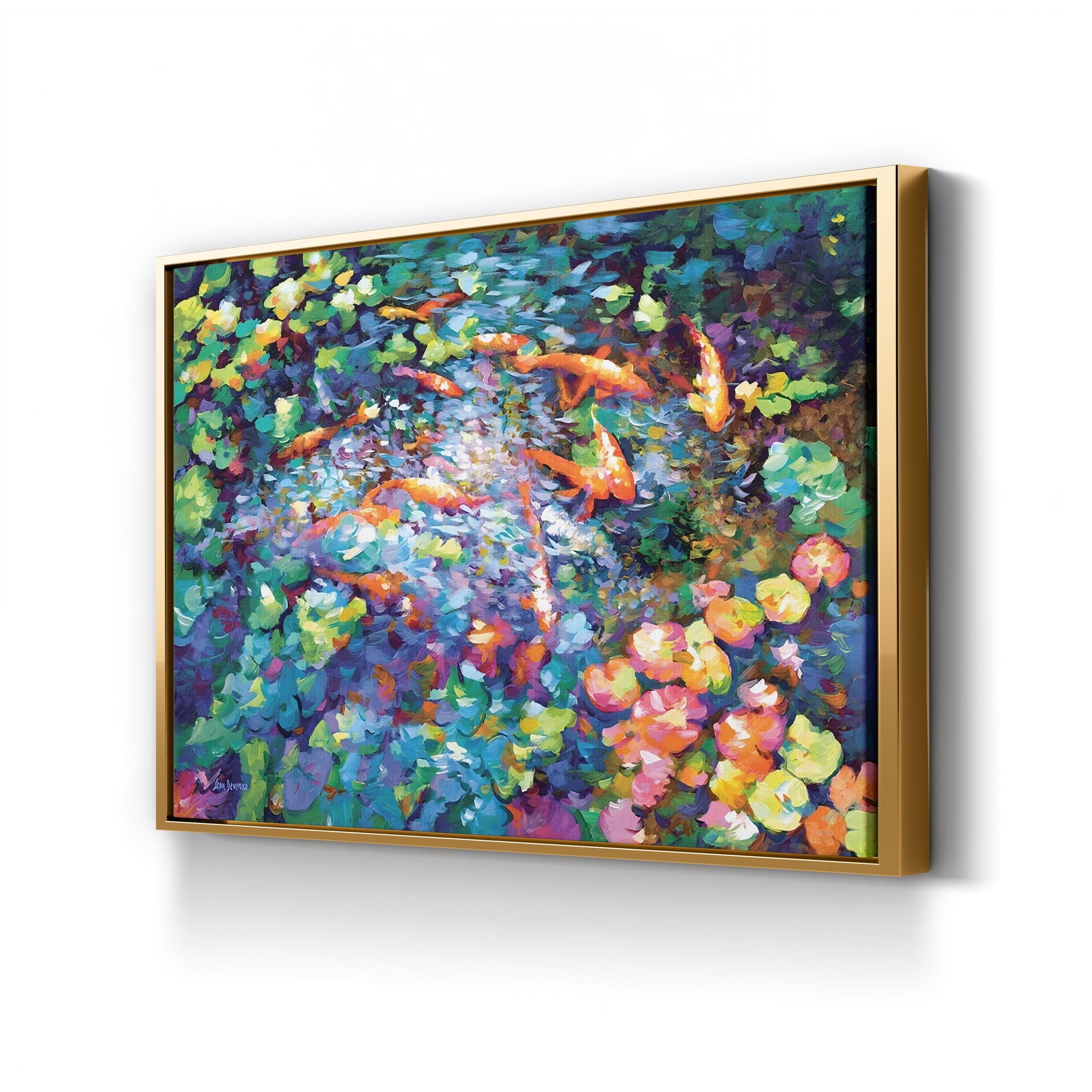 Koi Fish and Water Lilies II Wall Art by Leon Devenice | Contemporary Japanese-Inspired Aquatic Canvas