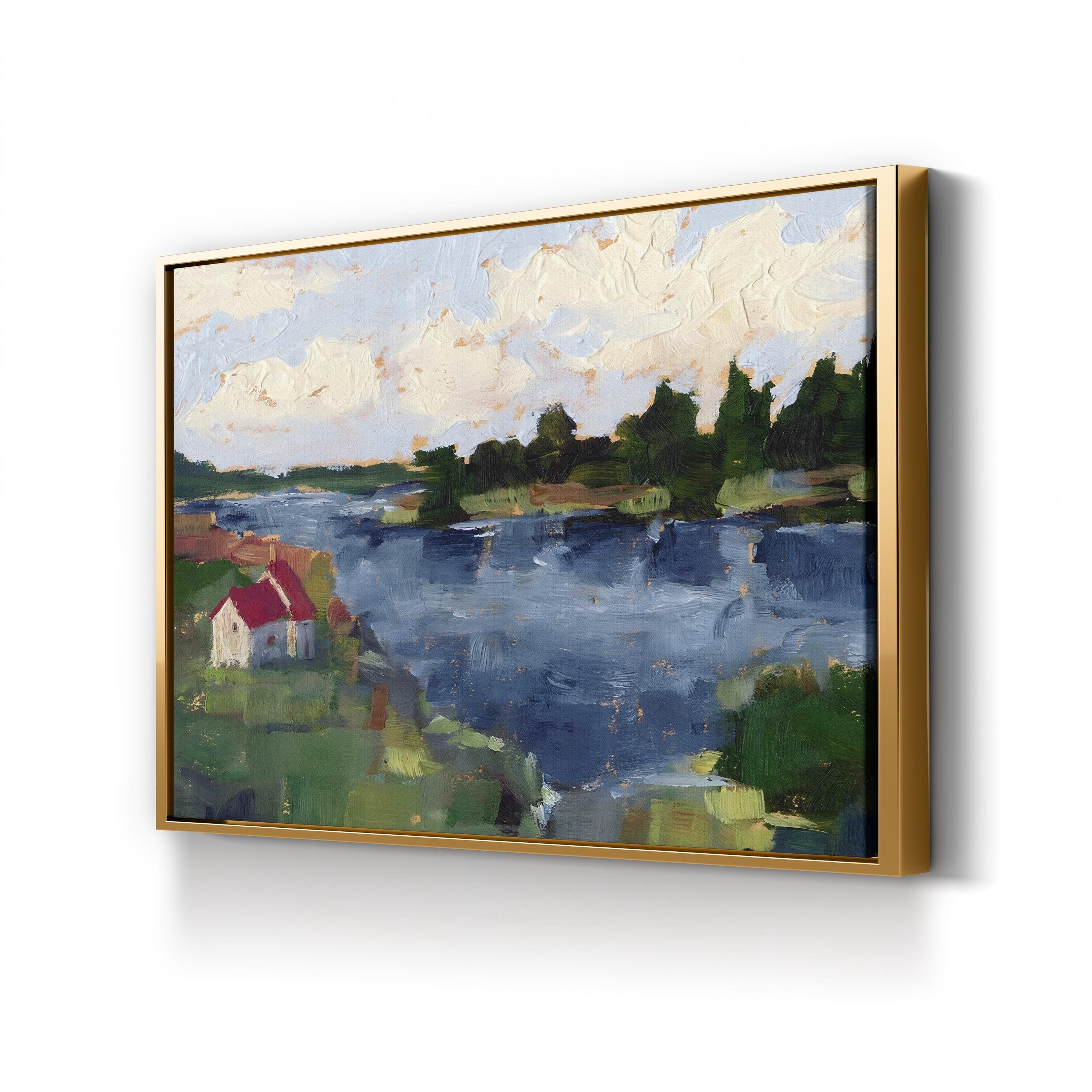 Lakeside Cottages I by Ethan Harper canvas print in Gold Framed Canvas