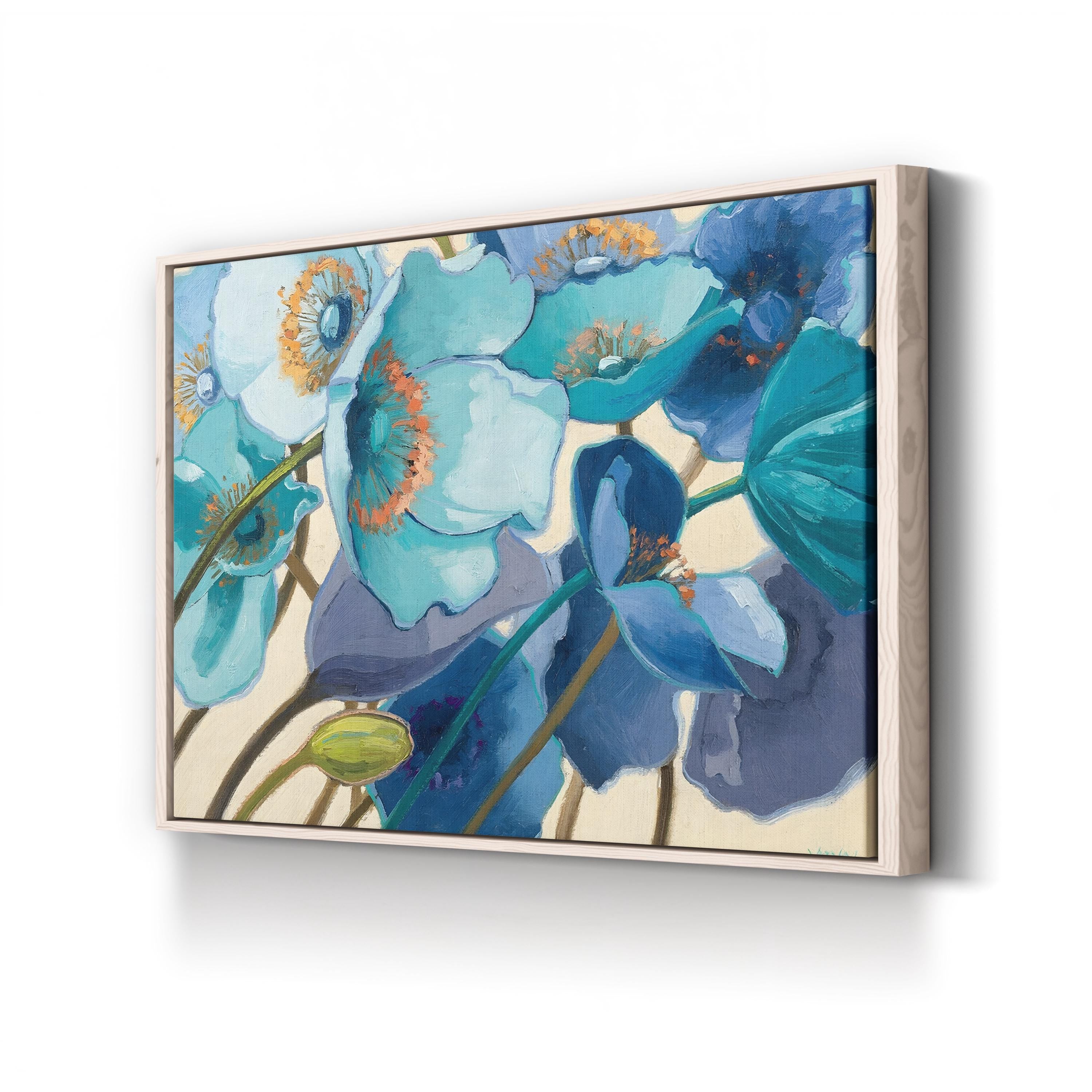 Le Pavots Bleu Wall Art by Shirley Novak | Contemporary Abstract Blue Poppy Floral Canvas Print