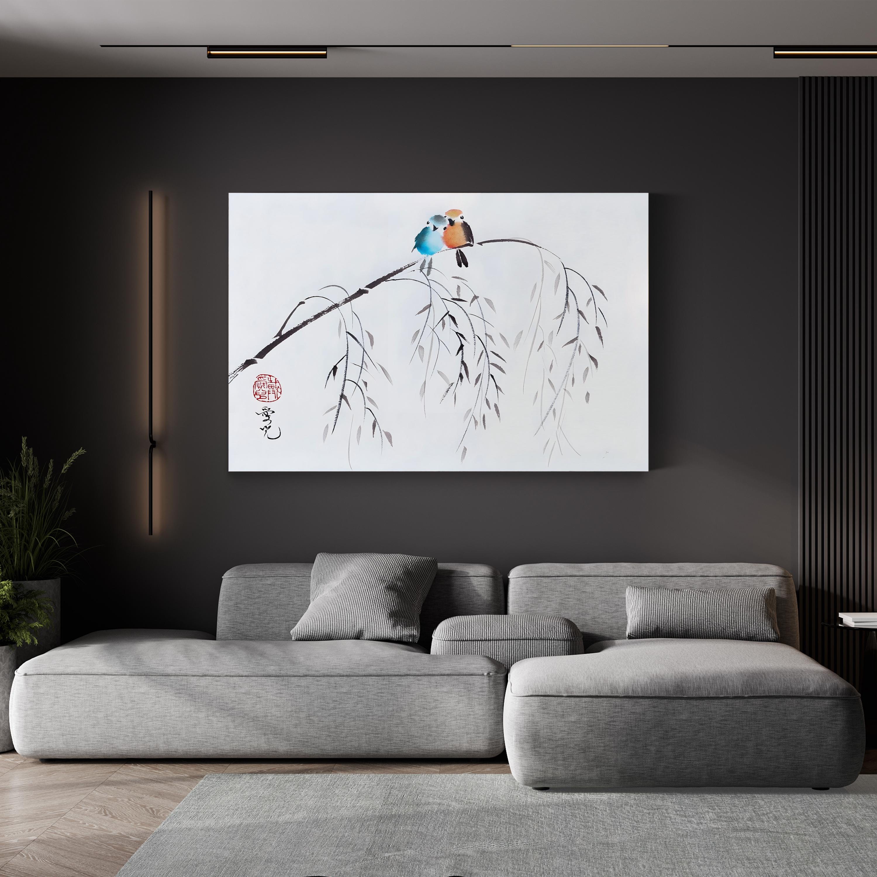 Watercolor Love Birds – Period Illustration Wall Art | Romantic Canvas Print