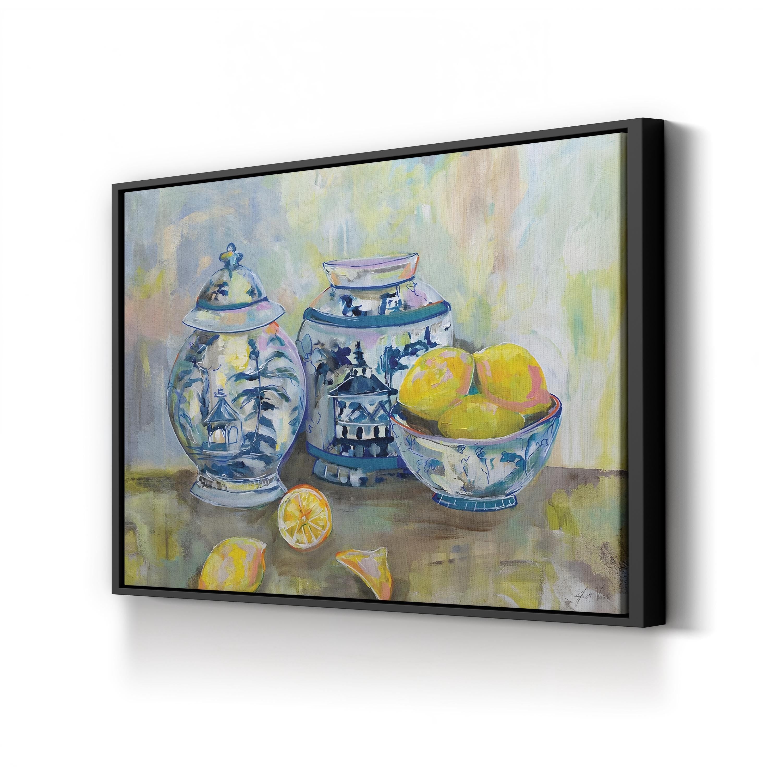 Lemon Life Wall Art by Jeanette Vertentes | Vibrant Citrus Still Life Canvas