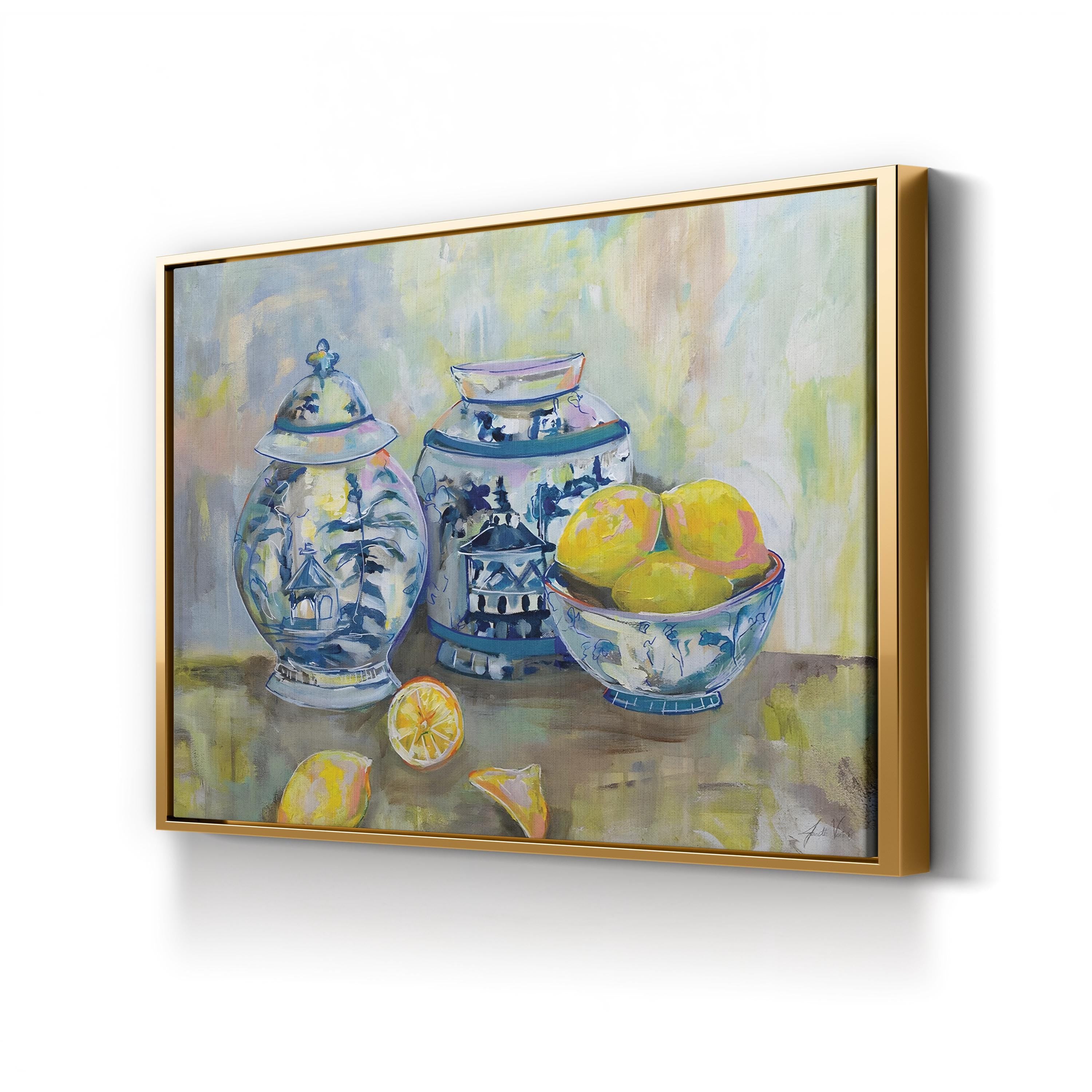 Lemon Life Wall Art by Jeanette Vertentes | Vibrant Citrus Still Life Canvas