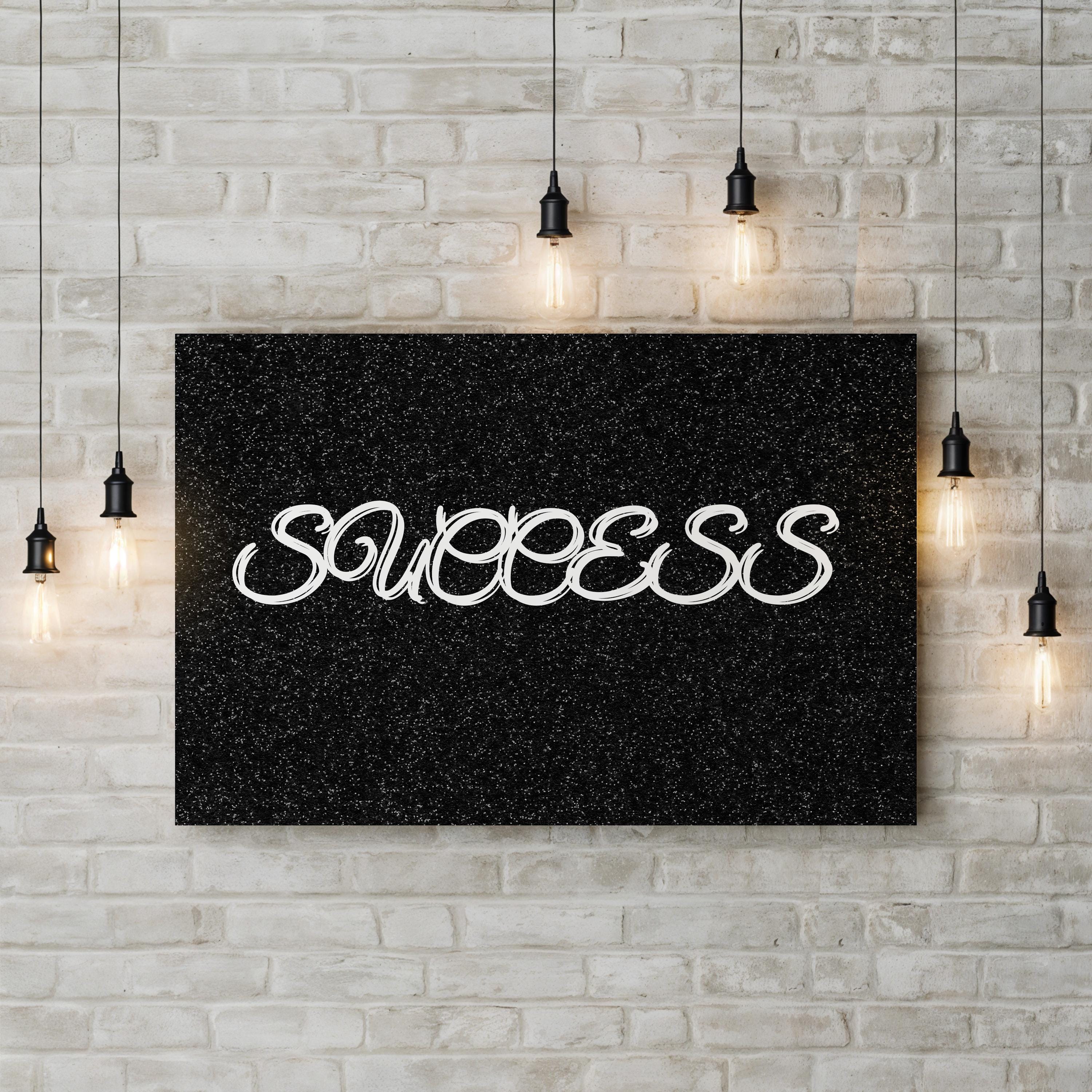 Success Calligraphy Wall Art | Black & White Inspirational Typography Canvas