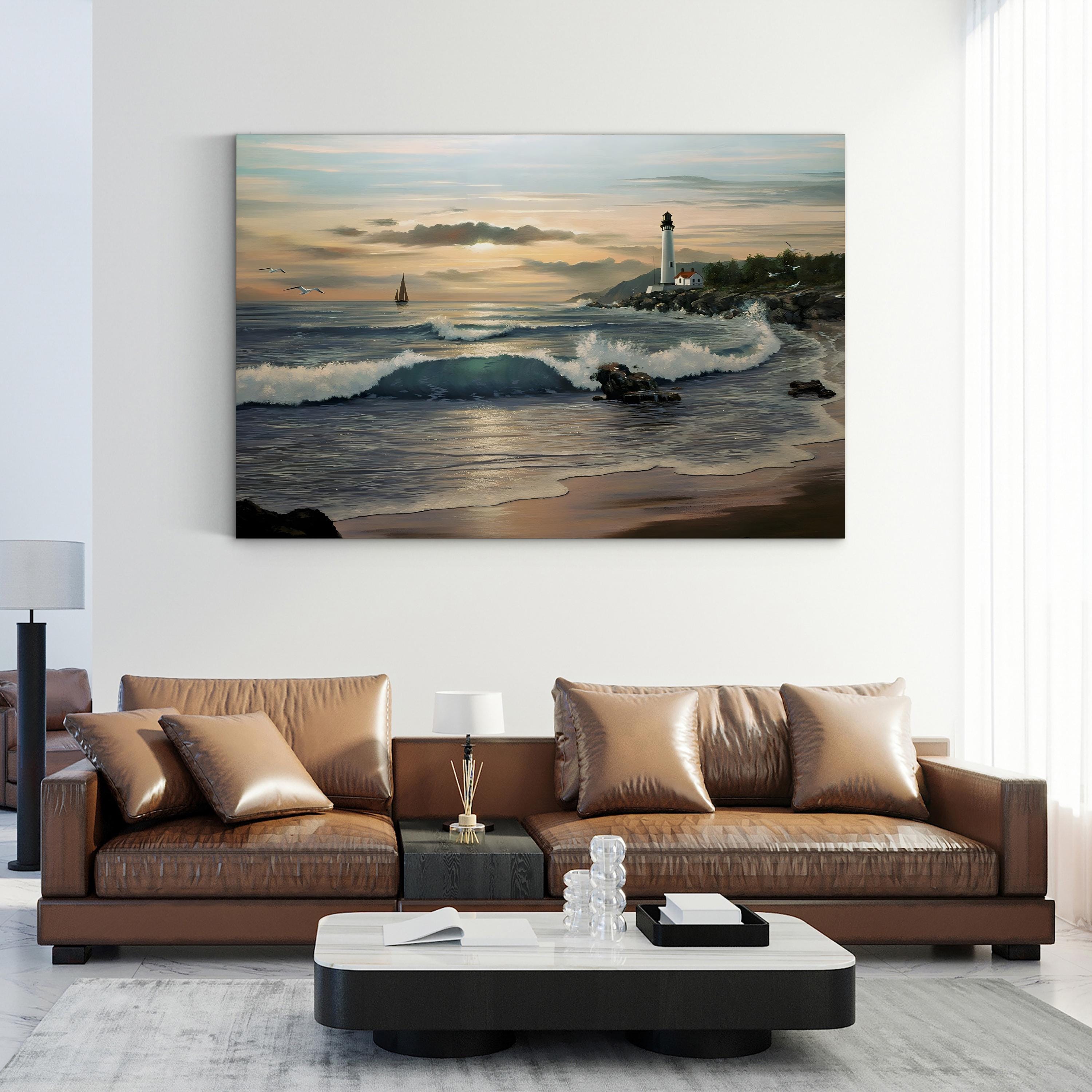 Lighthouse at Dusk – Contemporary Coastal Seascape Canvas Wall Art by Thomas Linker