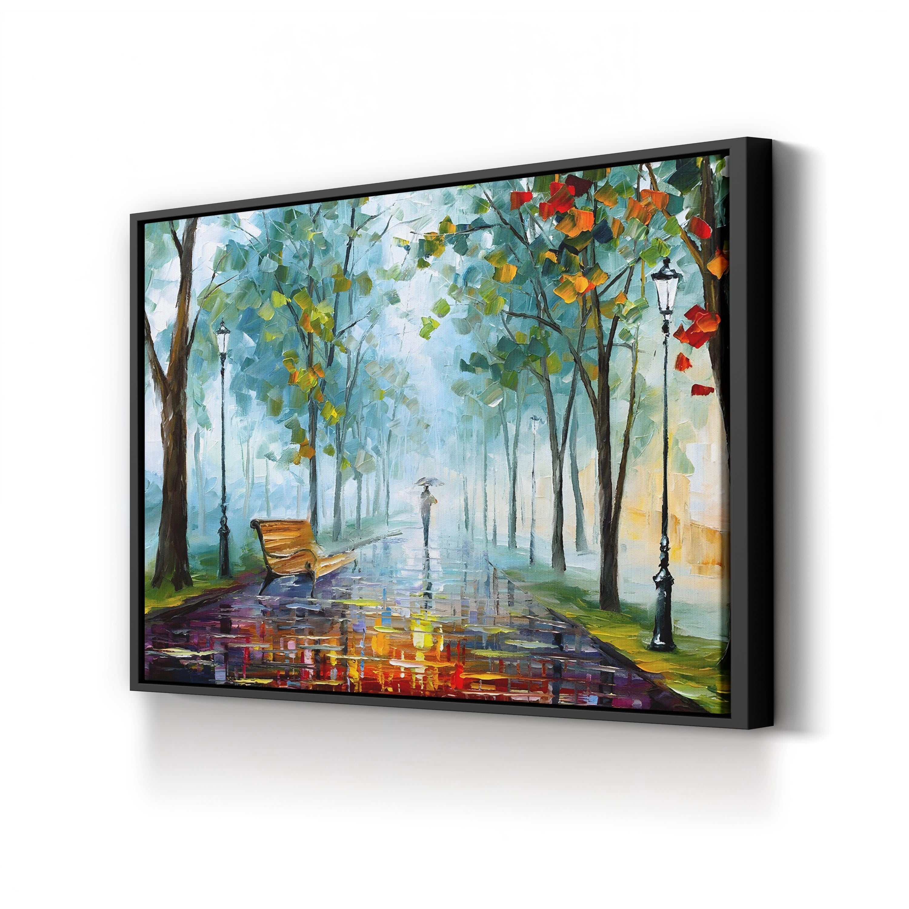 Long Fog Wall Art by Leonid Afremov – Contemporary Rainy Street Impressionist Canvas