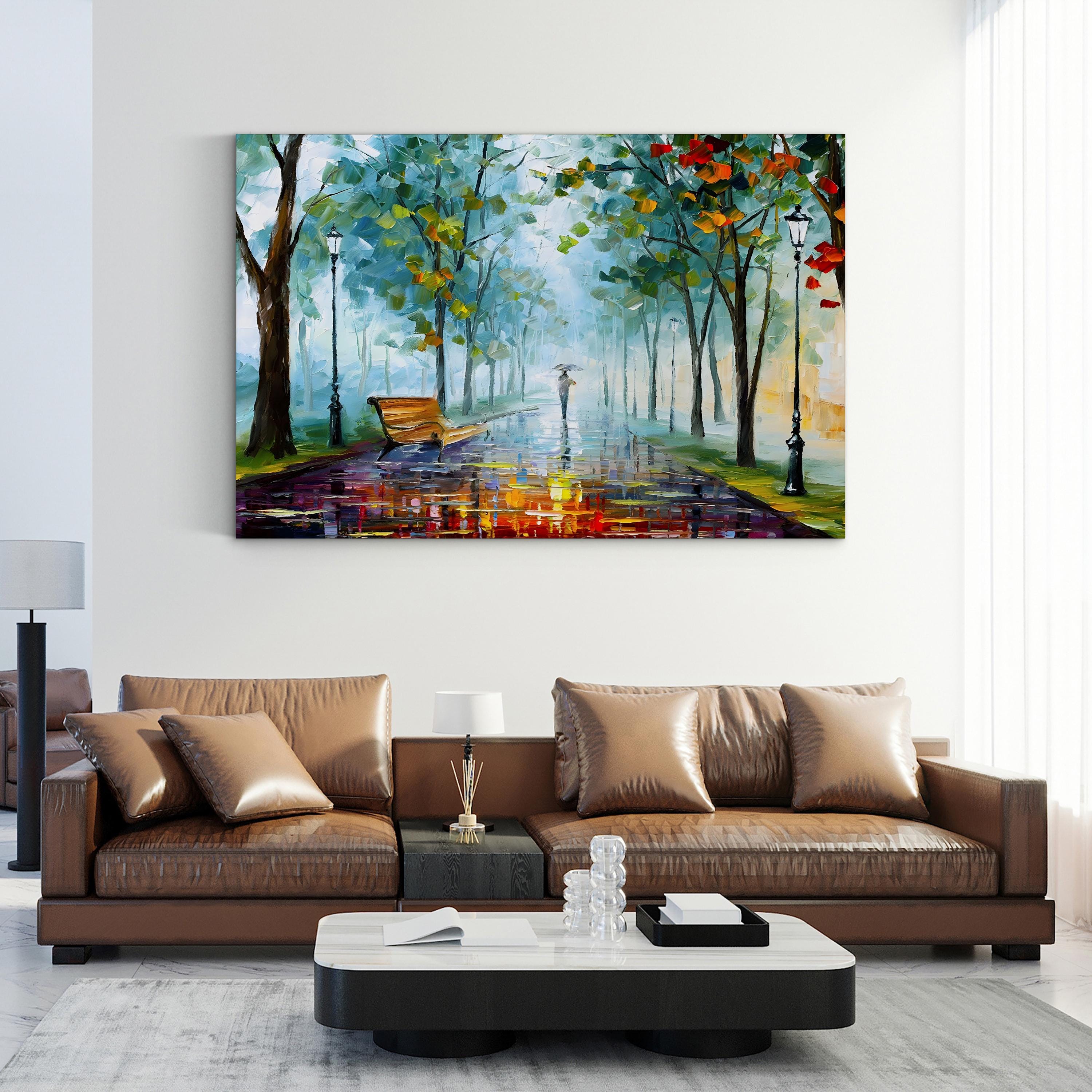 Long Fog Wall Art by Leonid Afremov – Contemporary Rainy Street Impressionist Canvas