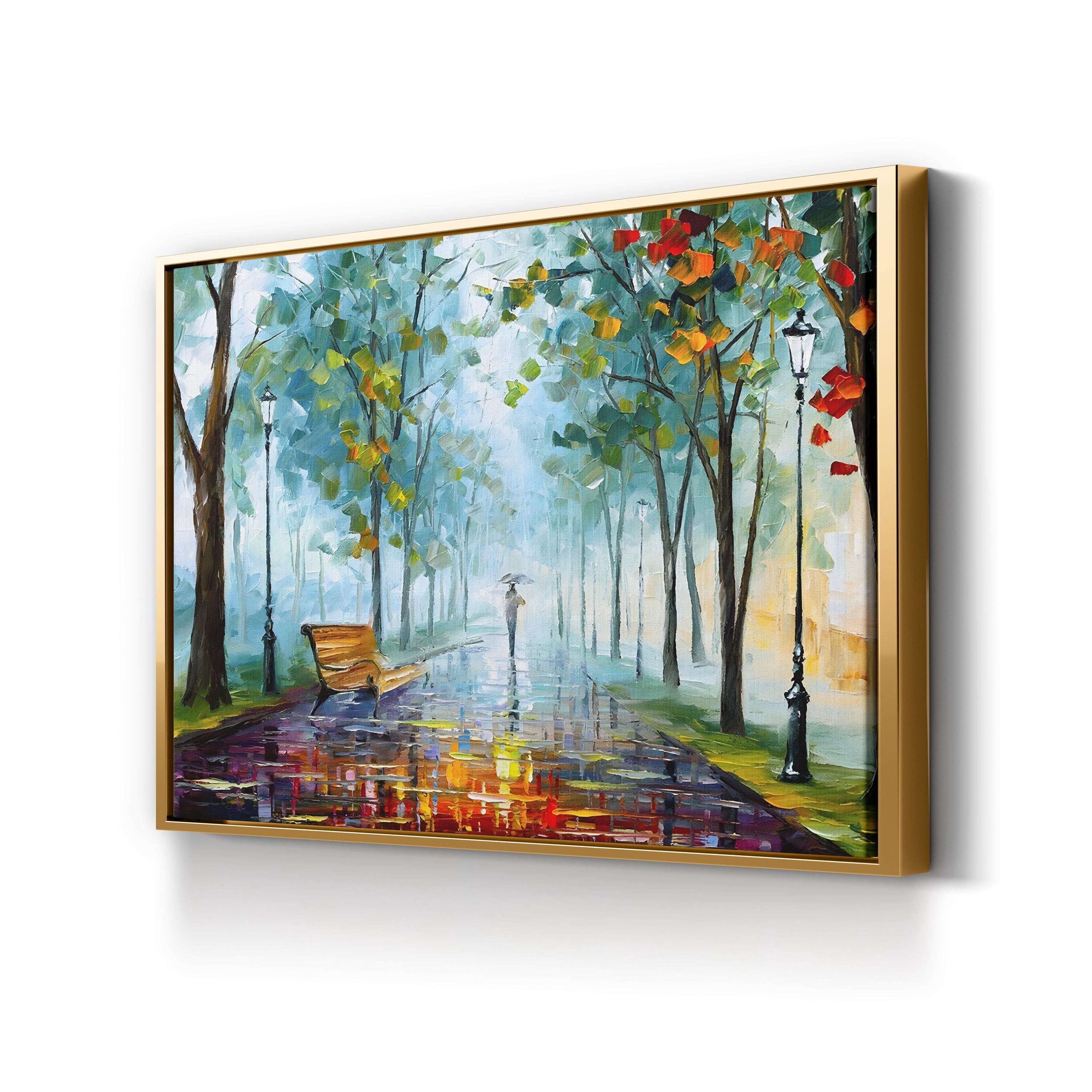 Long Fog Wall Art by Leonid Afremov – Contemporary Rainy Street Impressionist Canvas