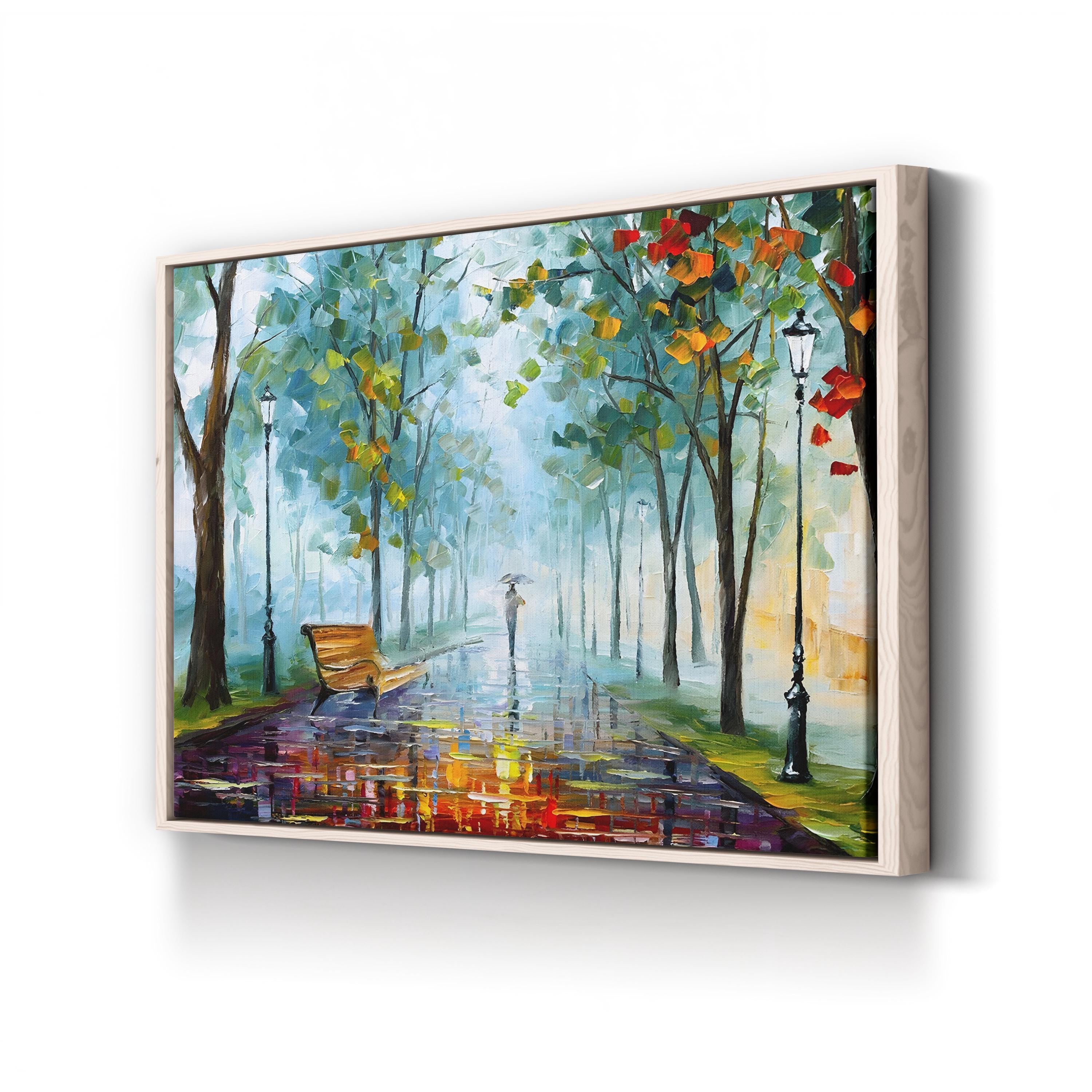 Long Fog Wall Art by Leonid Afremov – Contemporary Rainy Street Impressionist Canvas