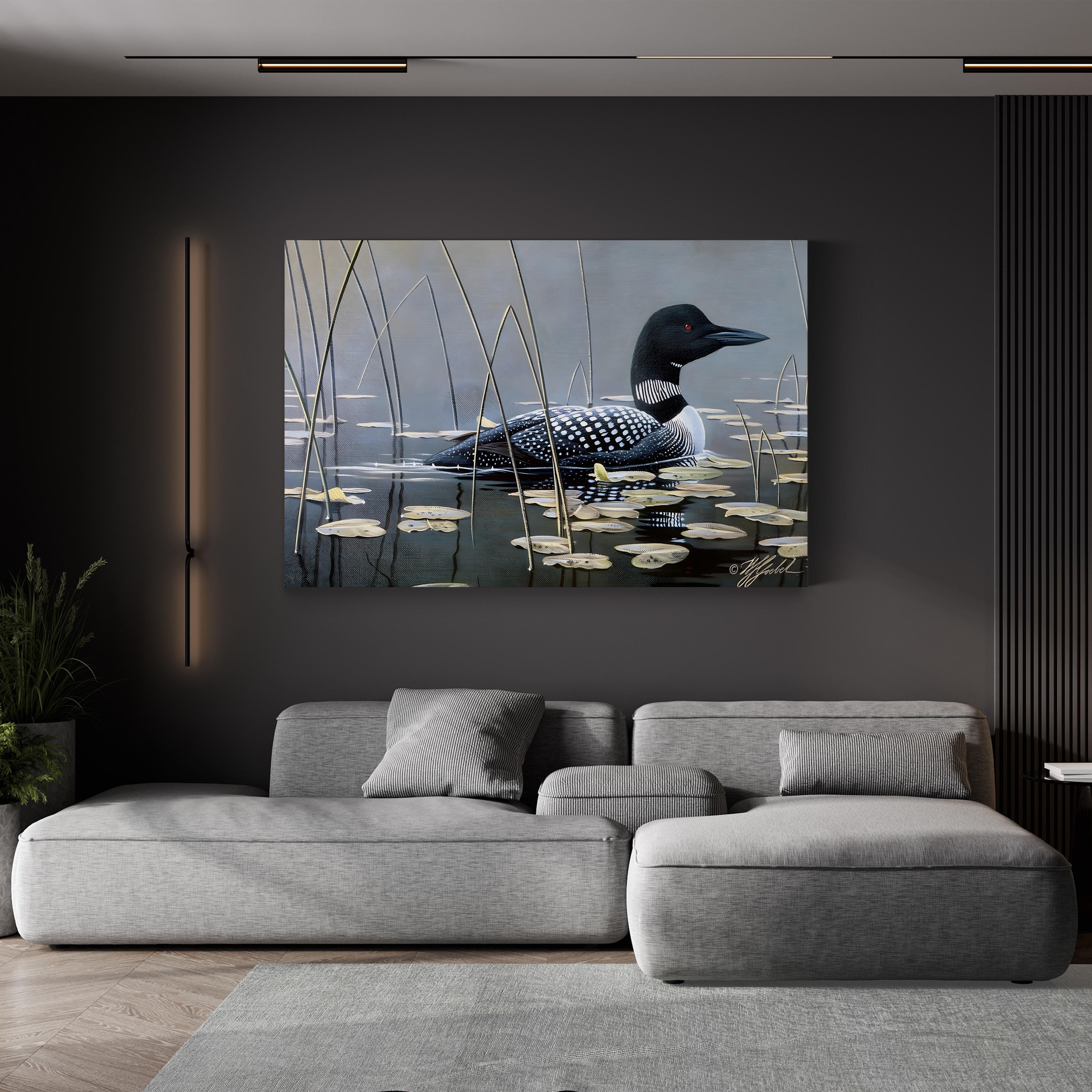 Loon in Reeds Wall Art by Wilhelm Goebel – Vintage Wildlife Bird Illustration Canvas