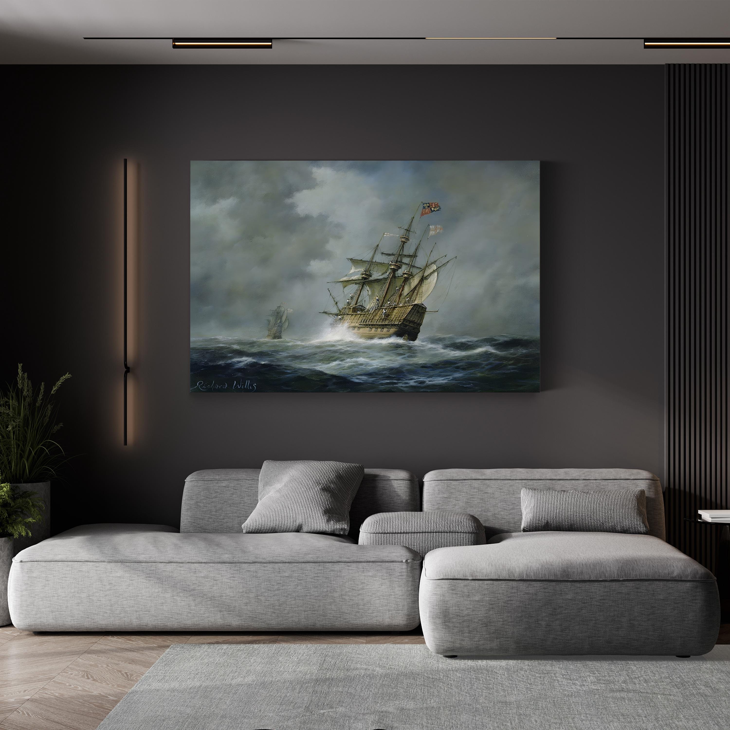 Mary Rose Ship Wall Art by Richard Willis – Stormy Naval Seascape Canvas