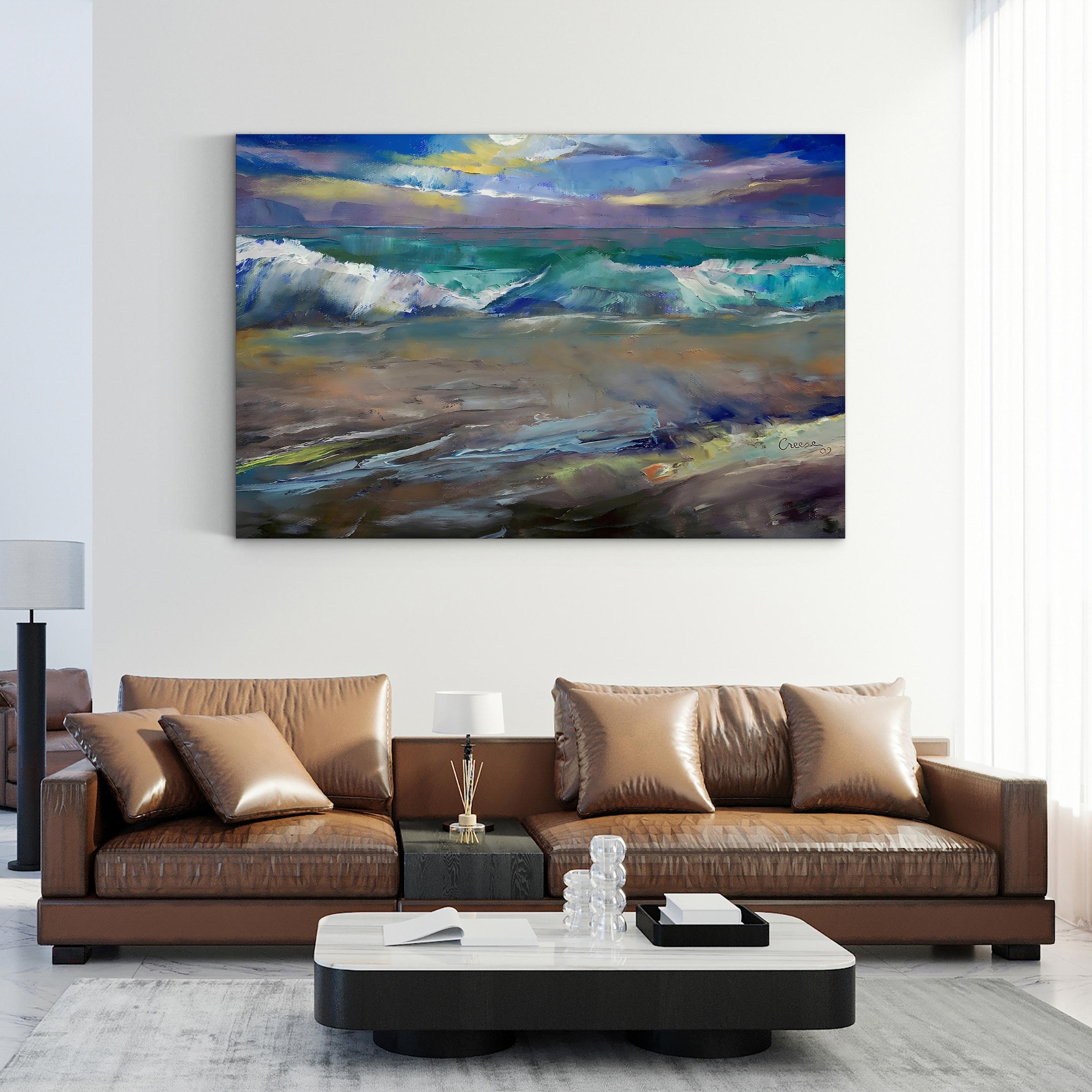 Moonlit Waves – Framed Coastal Seascape Canvas Art by Michael Creese