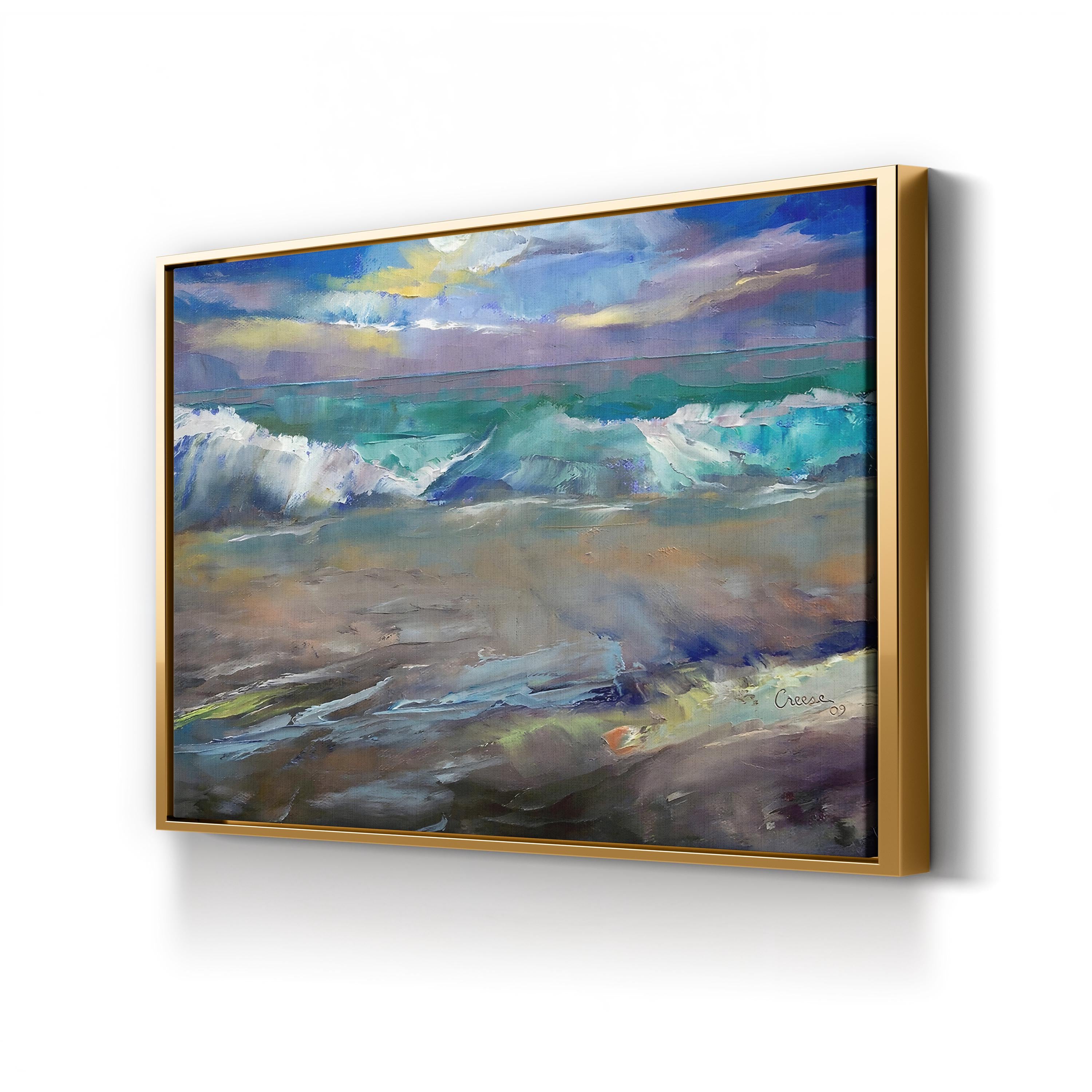 Moonlit Waves – Framed Coastal Seascape Canvas Art by Michael Creese