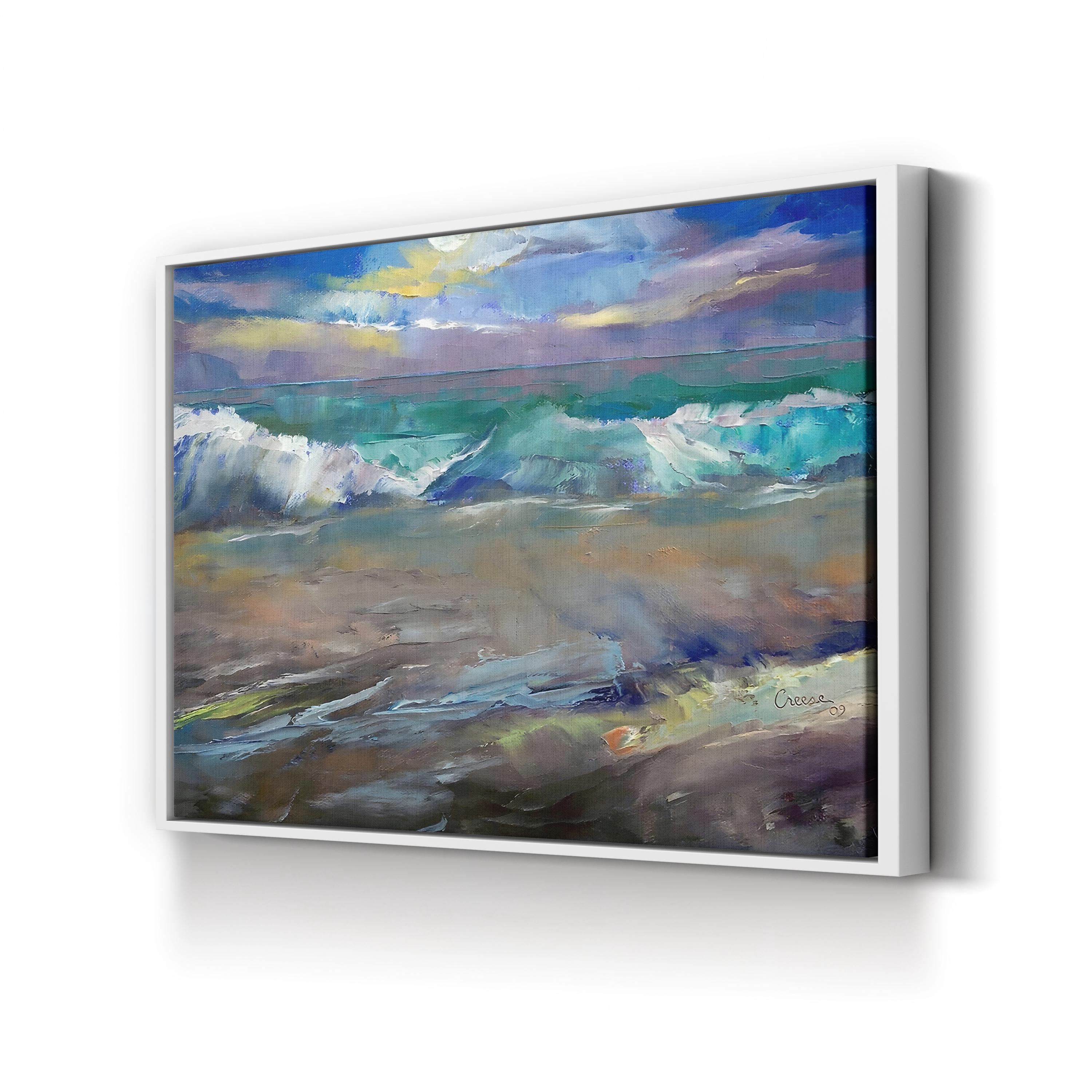 Moonlit Waves – Framed Coastal Seascape Canvas Art by Michael Creese