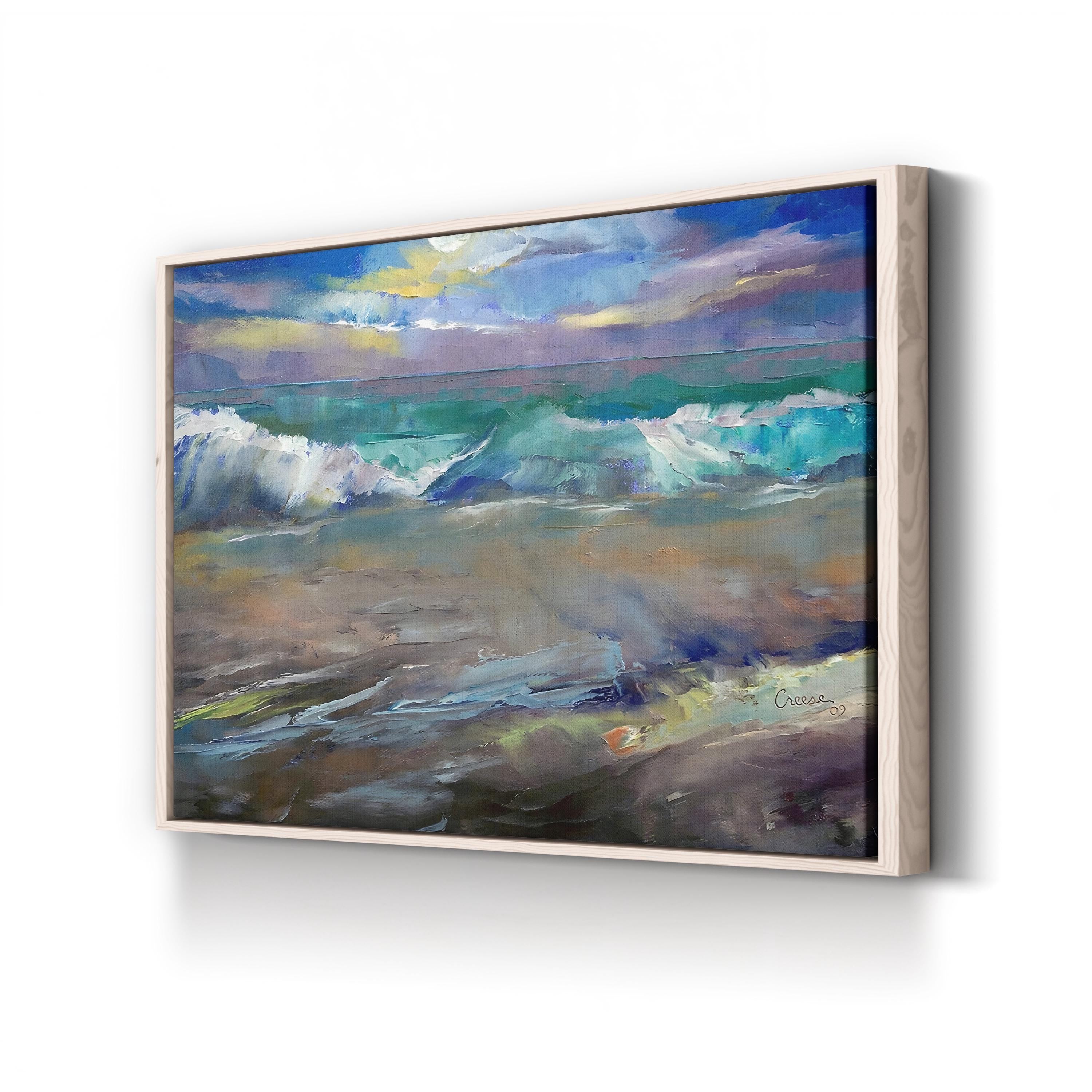 Moonlit Waves – Framed Coastal Seascape Canvas Art by Michael Creese