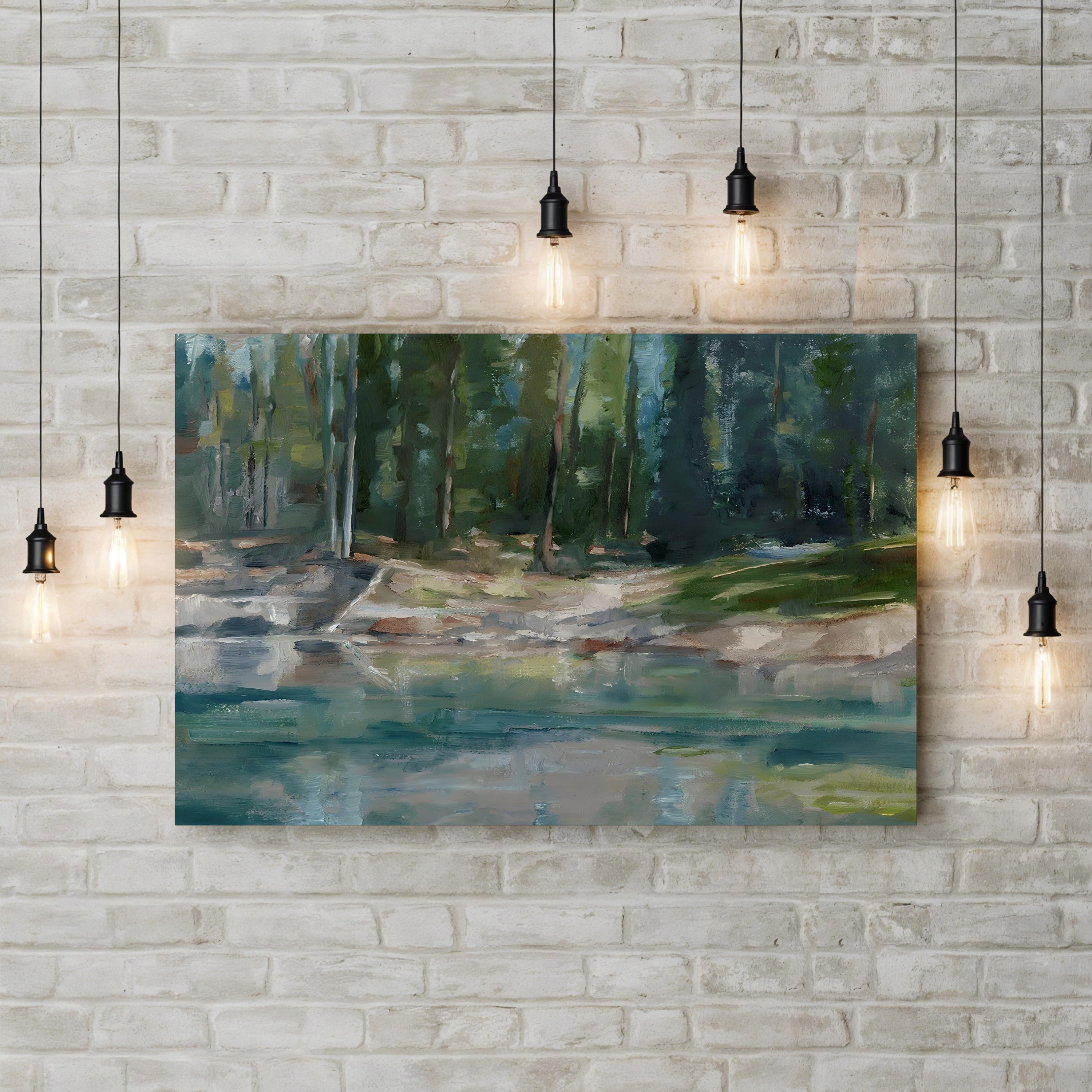 Northwestern Lake II – Framed Contemporary Lake Landscape Canvas Art by Ethan Harper
