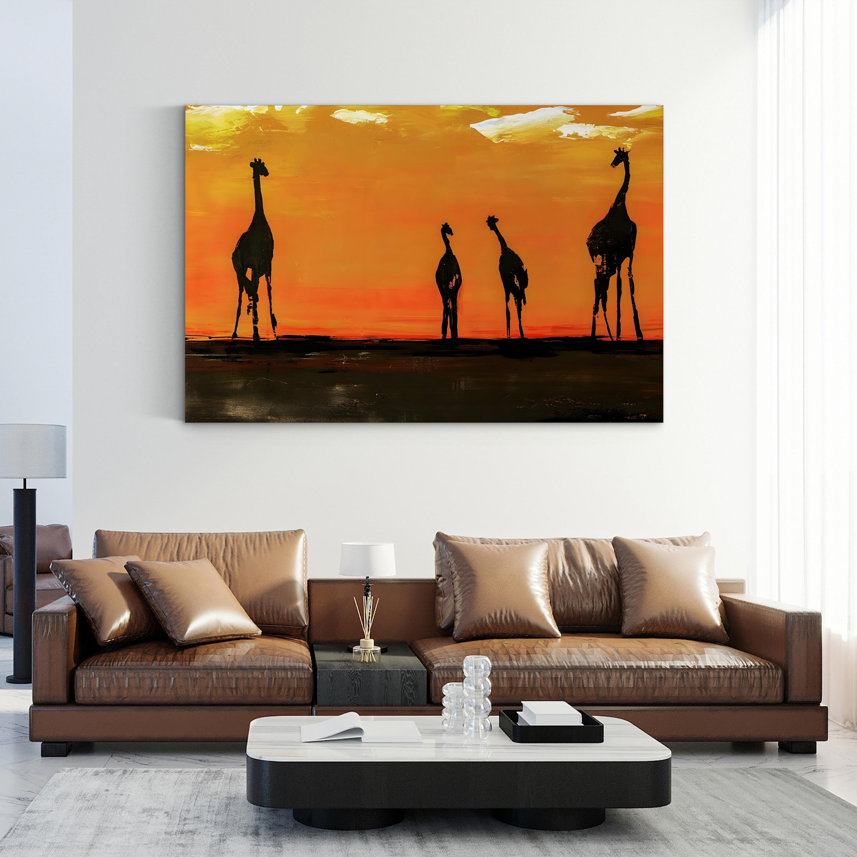 On the Mains Canvas Art Print by Sydney Edmunds | Giraffe Sunset Wildlife Wall Decor
