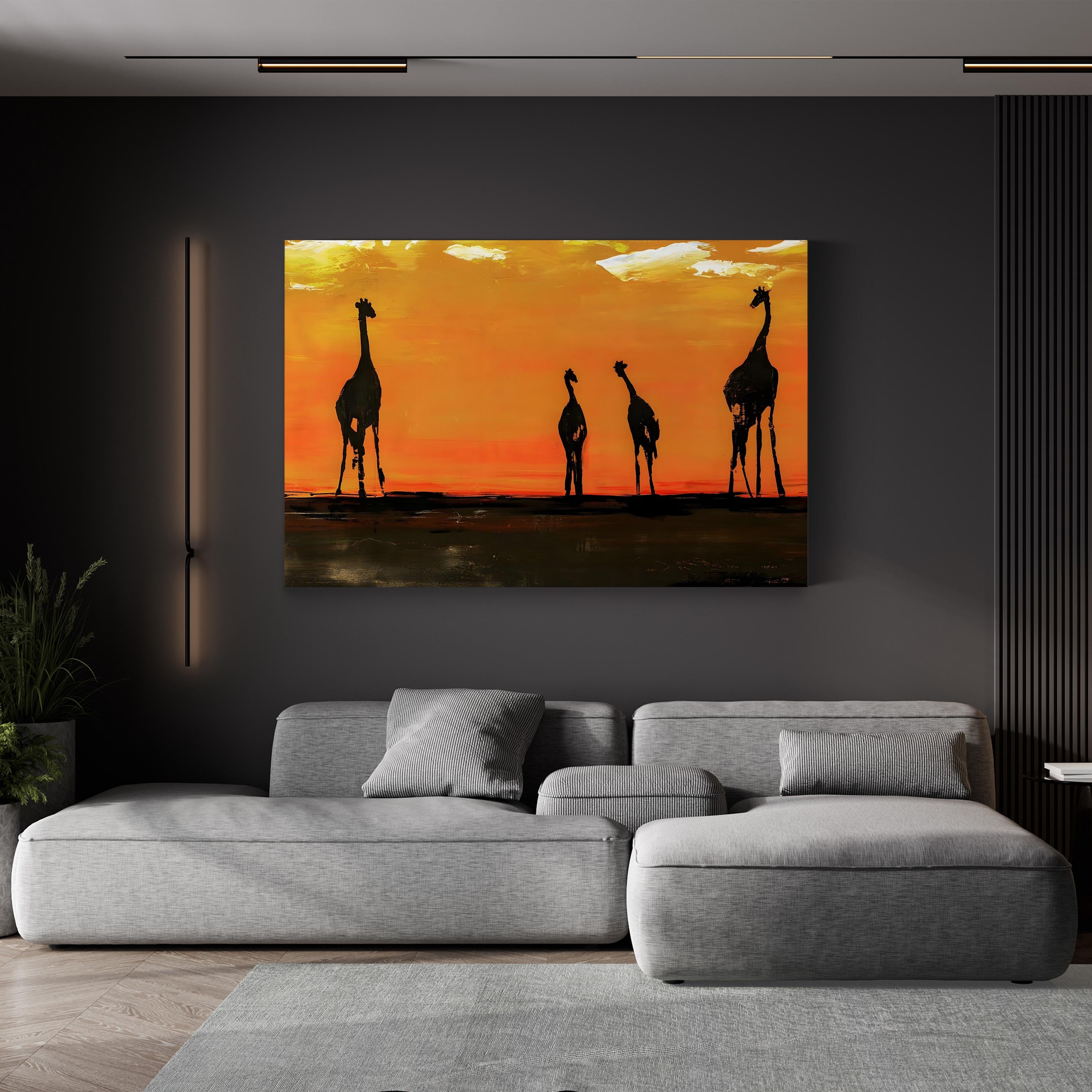 On the Mains Canvas Art Print by Sydney Edmunds | Giraffe Sunset Wildlife Wall Decor