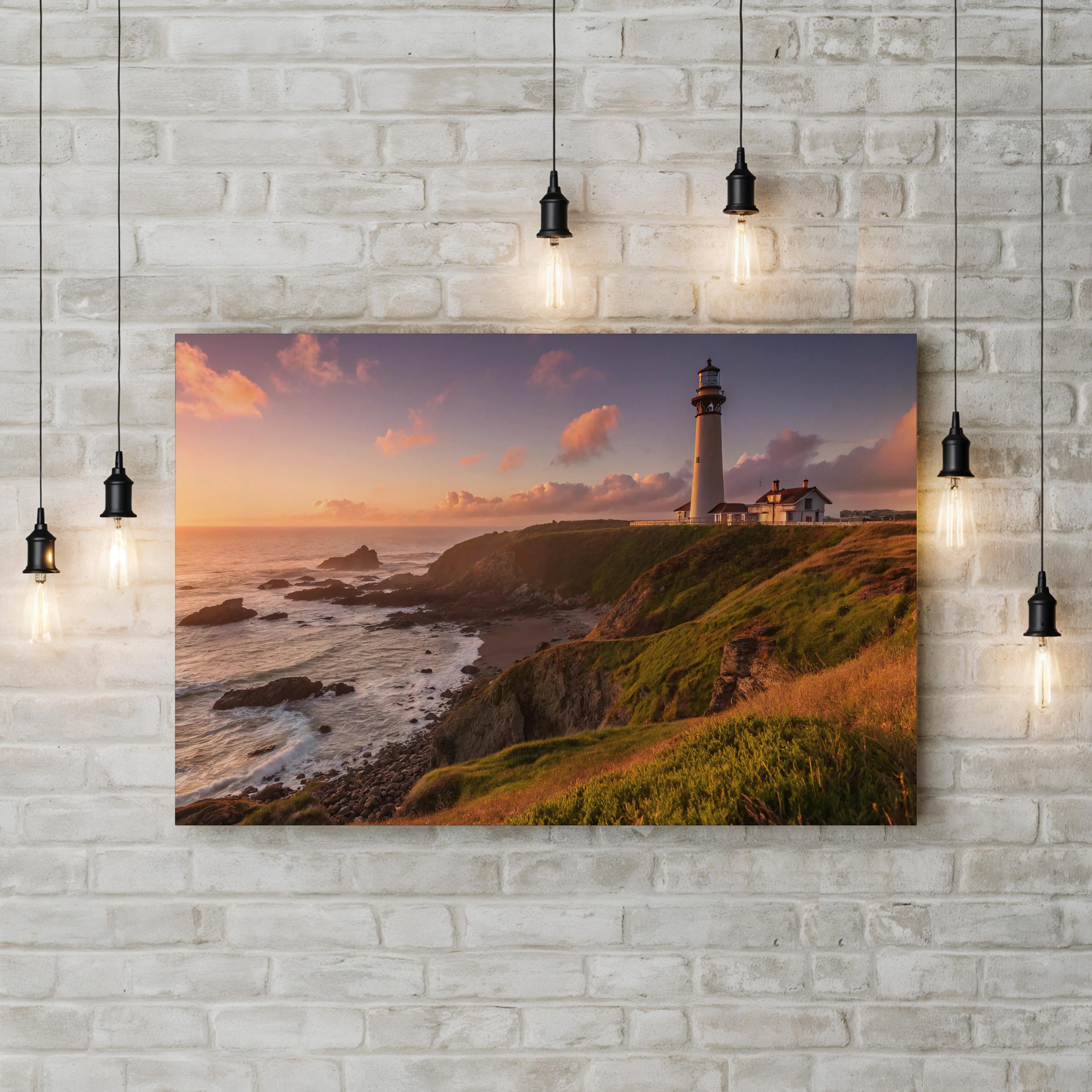 Pigeon Point Lighthouse Sunset Canvas Art – Coastal Landscape Print