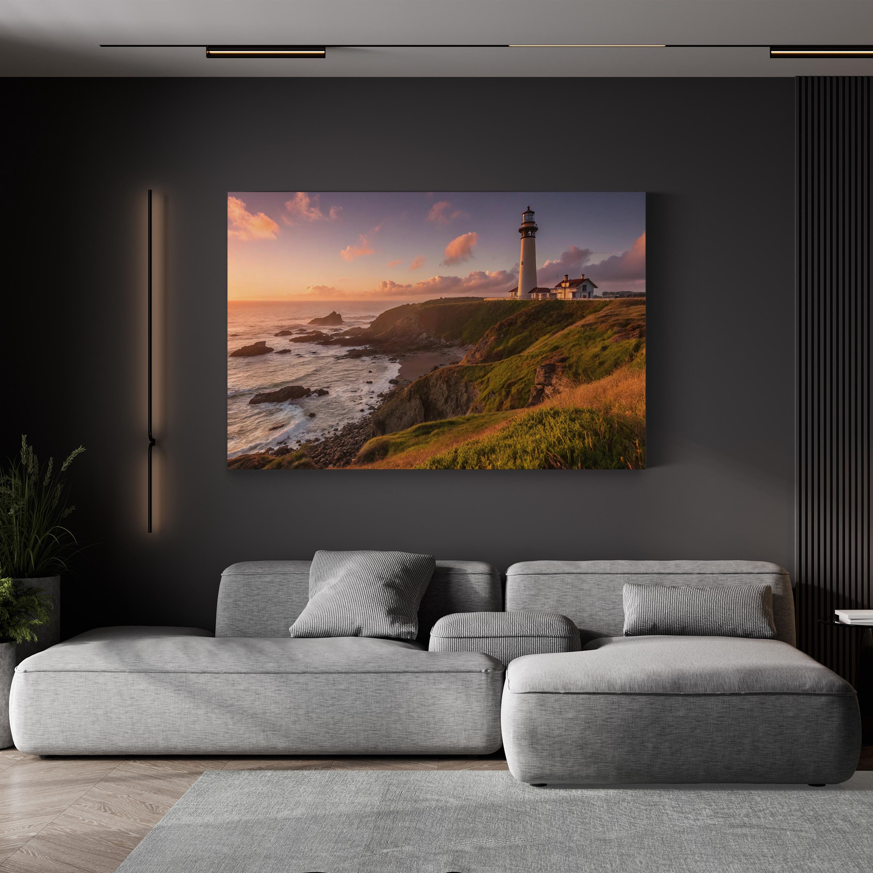 Pigeon Point Lighthouse Sunset Canvas Art – Coastal Landscape Print