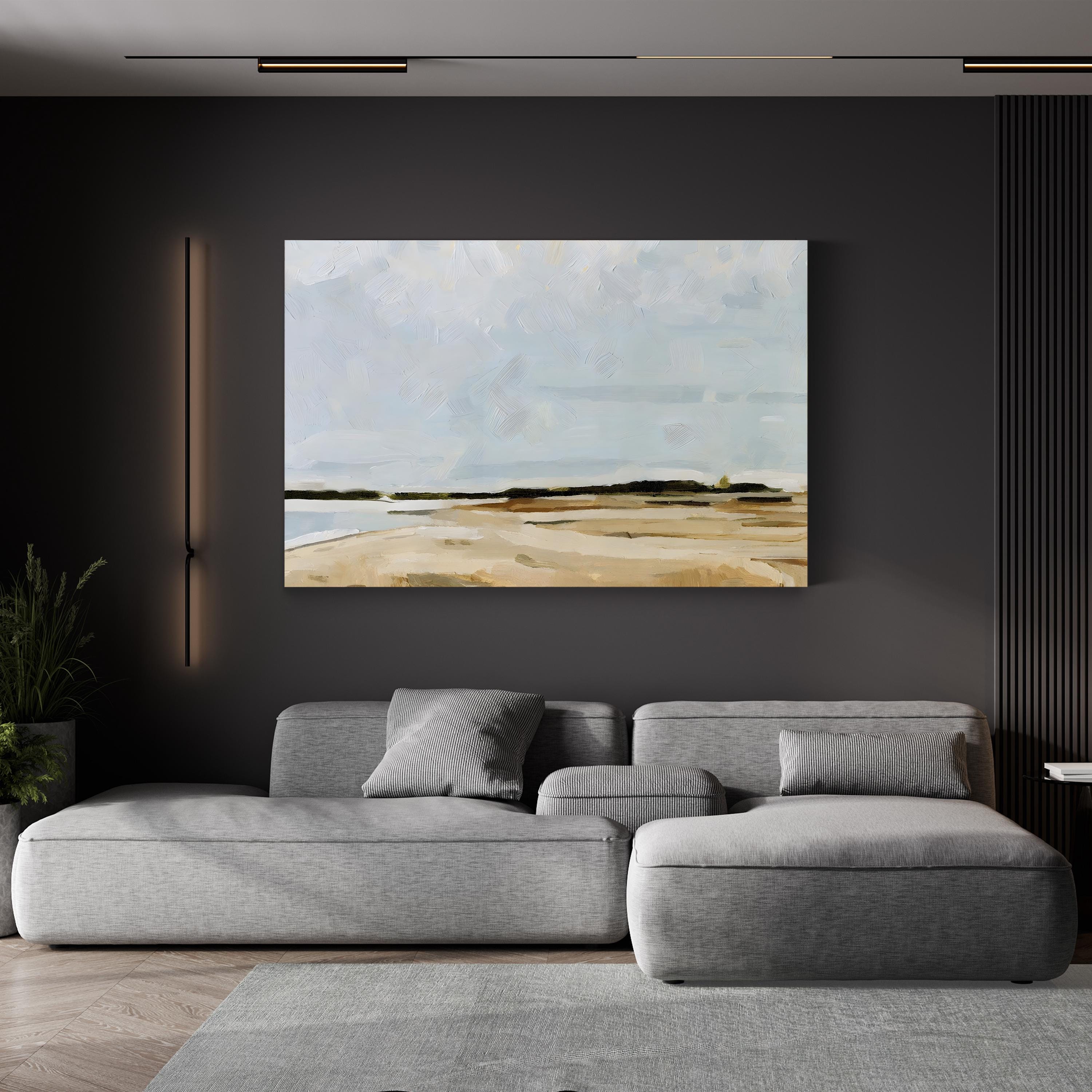 Coastal Canvas Art: Tranquil Seascape with Hand-Cut Wood Frame