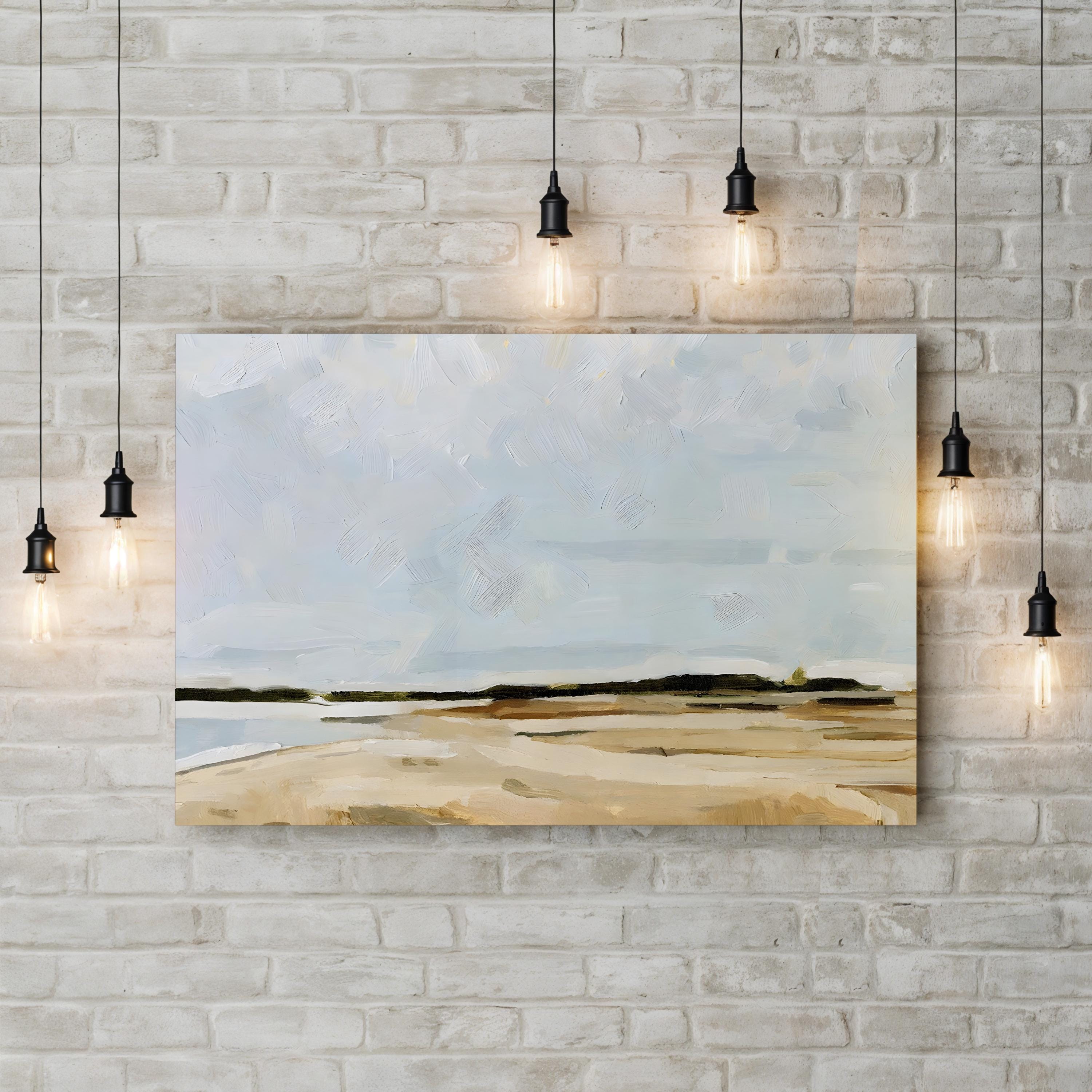 Coastal Canvas Art: Tranquil Seascape with Hand-Cut Wood Frame