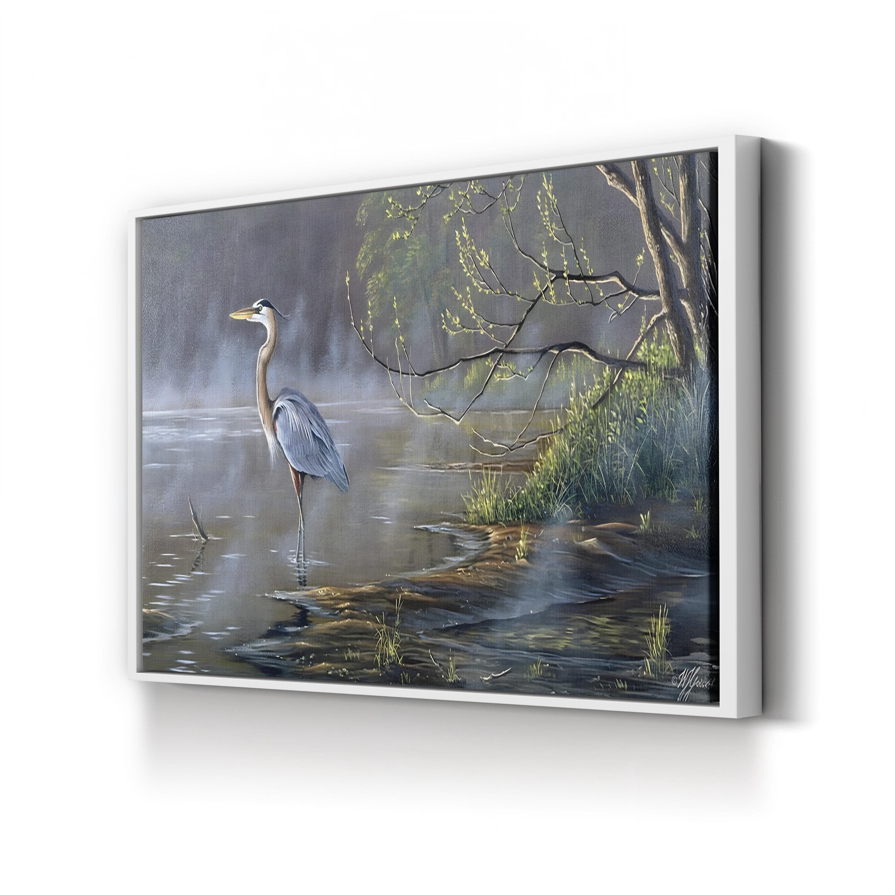 Quiet Cove – Great Blue Heron Wall Art | Serene Wildlife Landscape Artwork