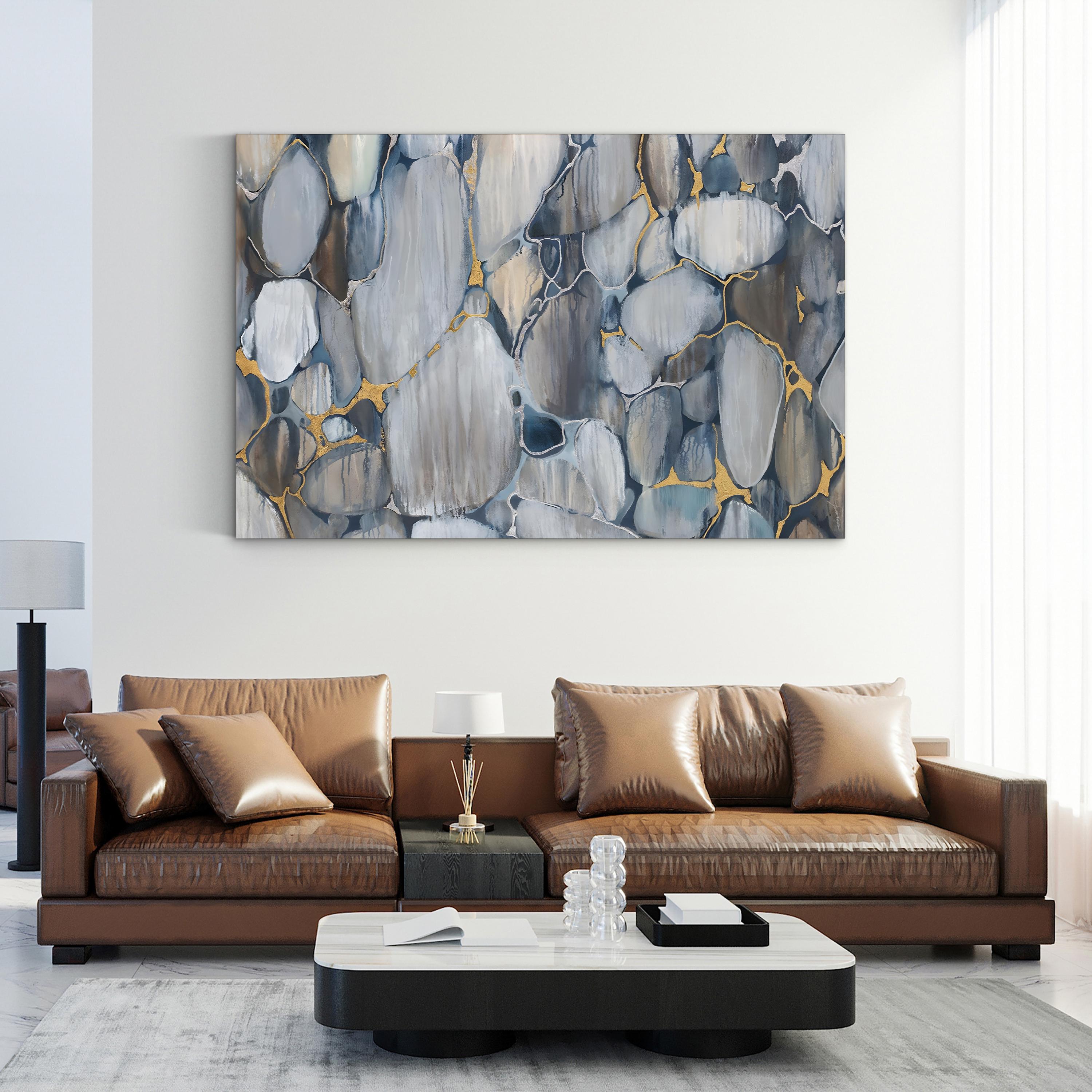 River Rocks Wall Art by Liz Jardine – Contemporary Abstract Stone Landscape Canvas Print
