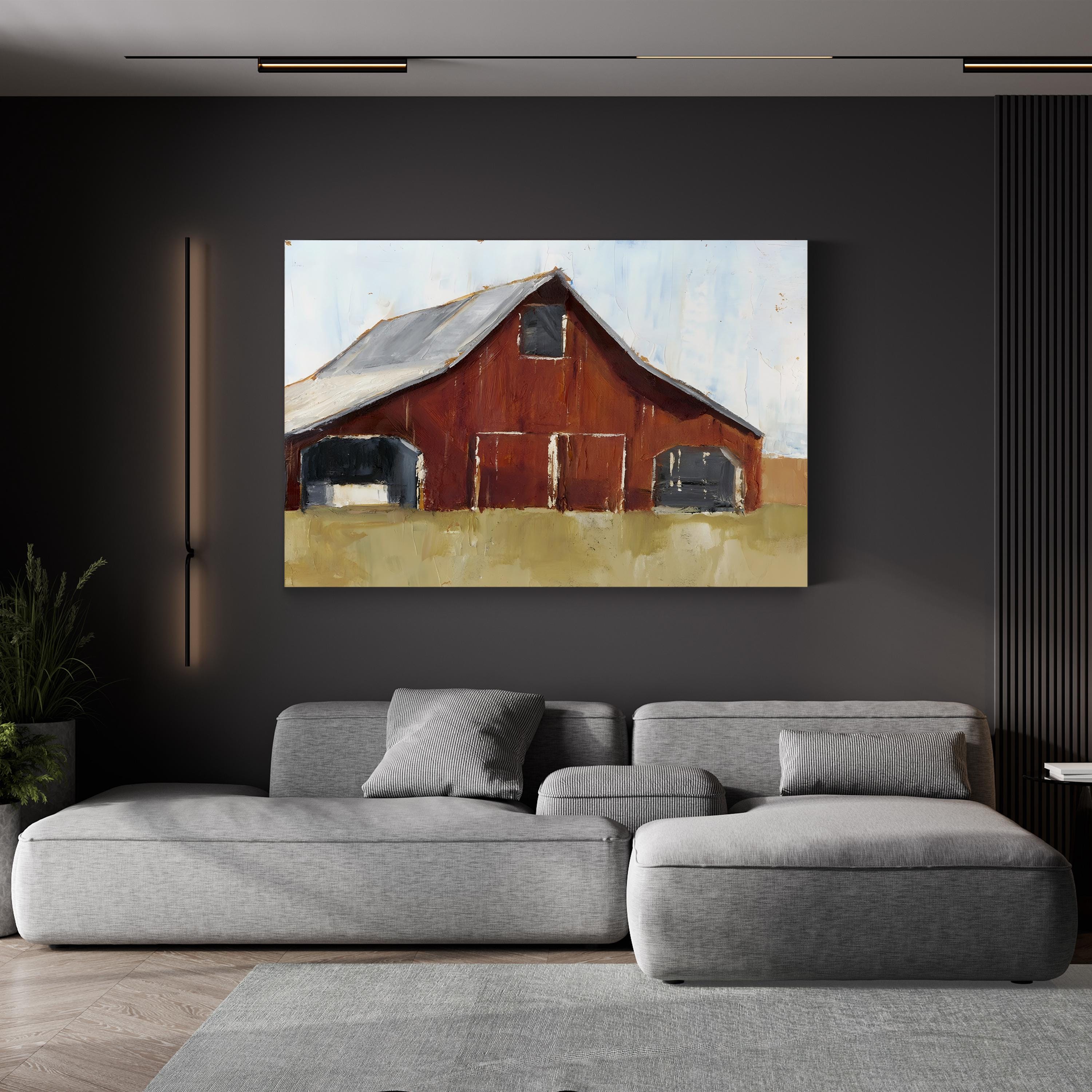Rustic Red Barn I – Farmhouse Rural Landscape Canvas Art by Ethan Harper