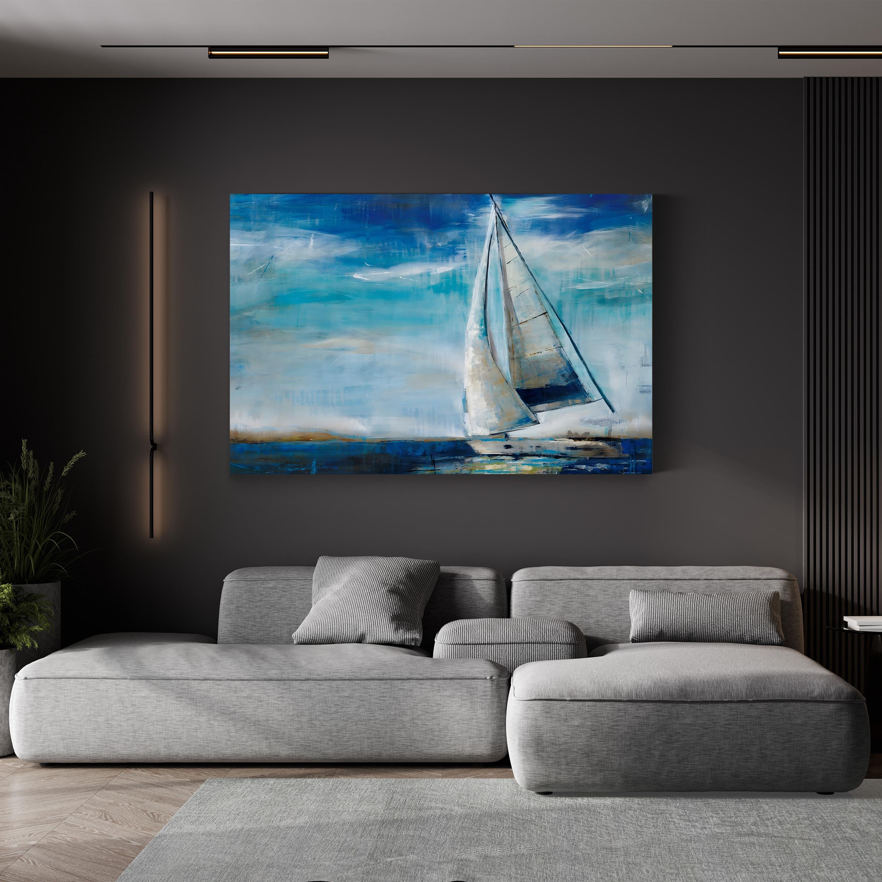 Sail Away Wall Art by Liz Jardine – Contemporary Nautical Sailboat Seascape Canvas